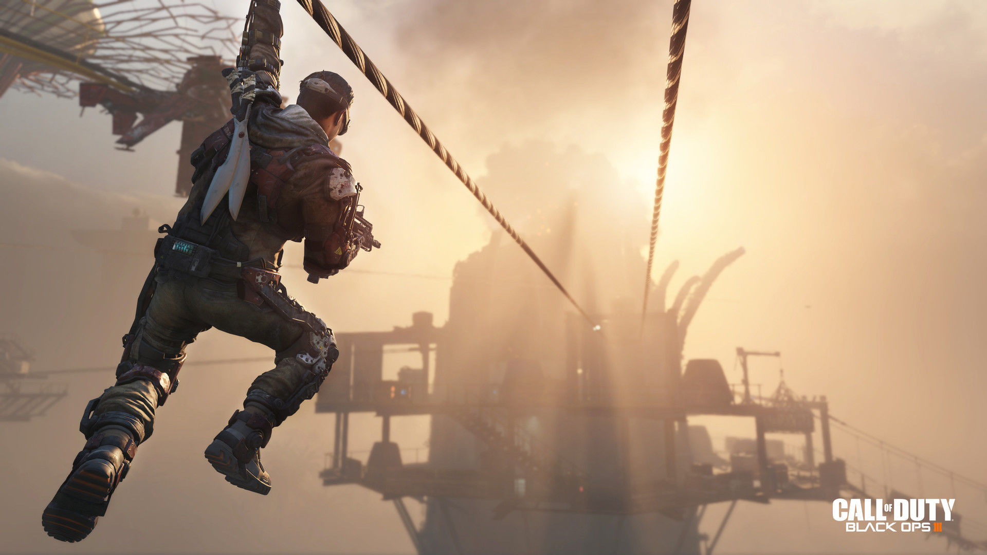 Call of Duty: Black Ops III, Soldato, Corsa sul muro, Nebbia, Full HD, sfondo desktop
