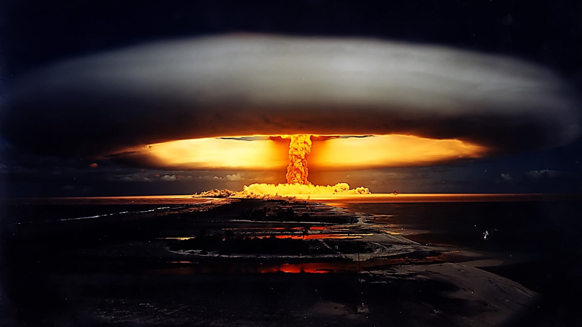 Fungo atomico, Esplosione nucleare, Notte, 1920x1080, sfondo per PC