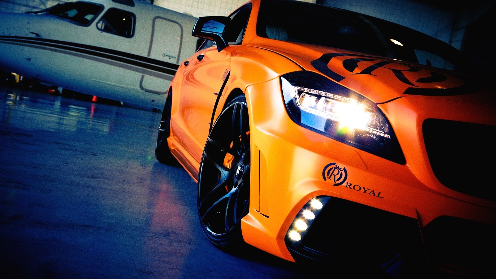 Mercedes-Benz, Tuning, Arancione, Hangar, 16:9 Full HD, sfondo widescreen