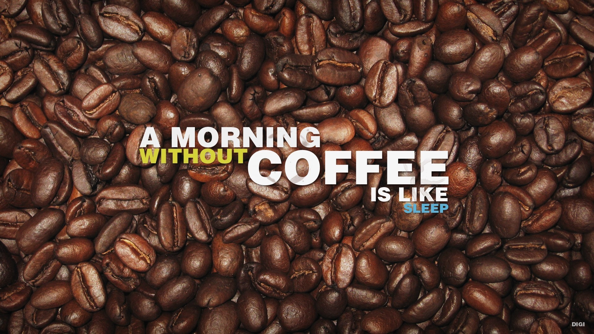 Chicchi di caffè, Citazione, A morning without coffee is like sleep, Tipografia, sfondo Full HD