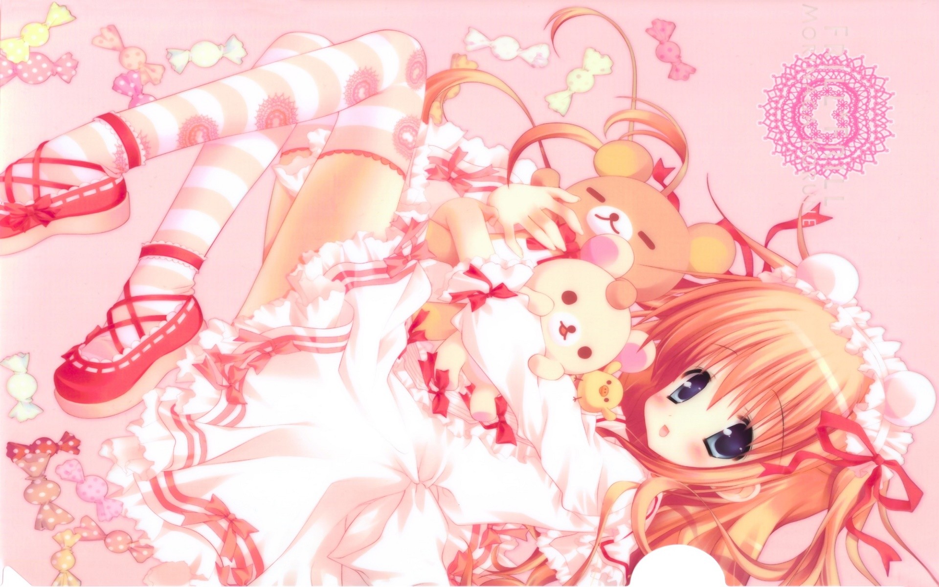 Ragazza anime, Orsacchiotti, Dolci, Kawaii, Rosa pastello, 1920x1200, sfondo per PC