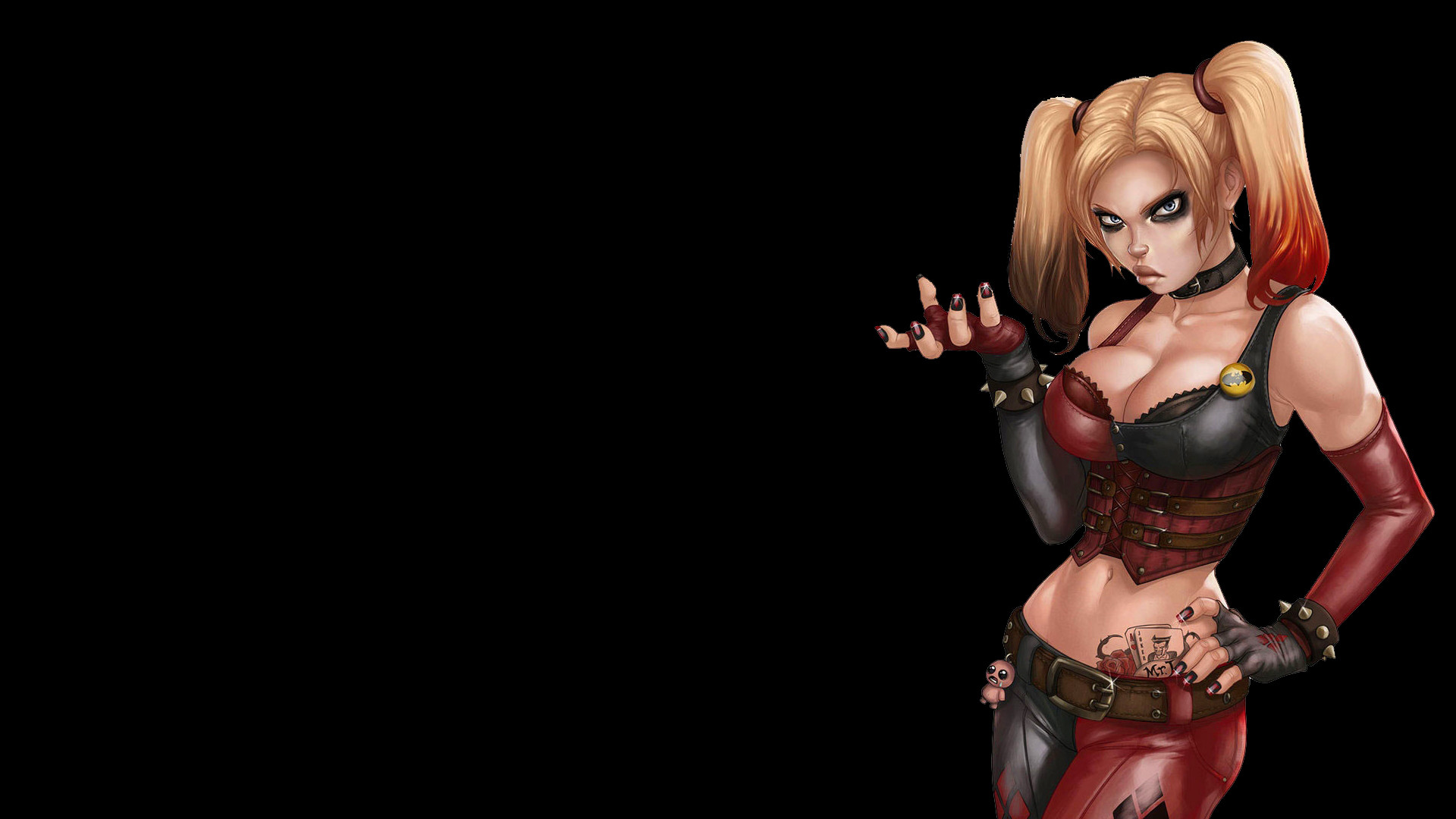 Harley Quinn, Batman: Arkham City, Sfondo nero, 16:9 Full HD, wallpaper widescreen