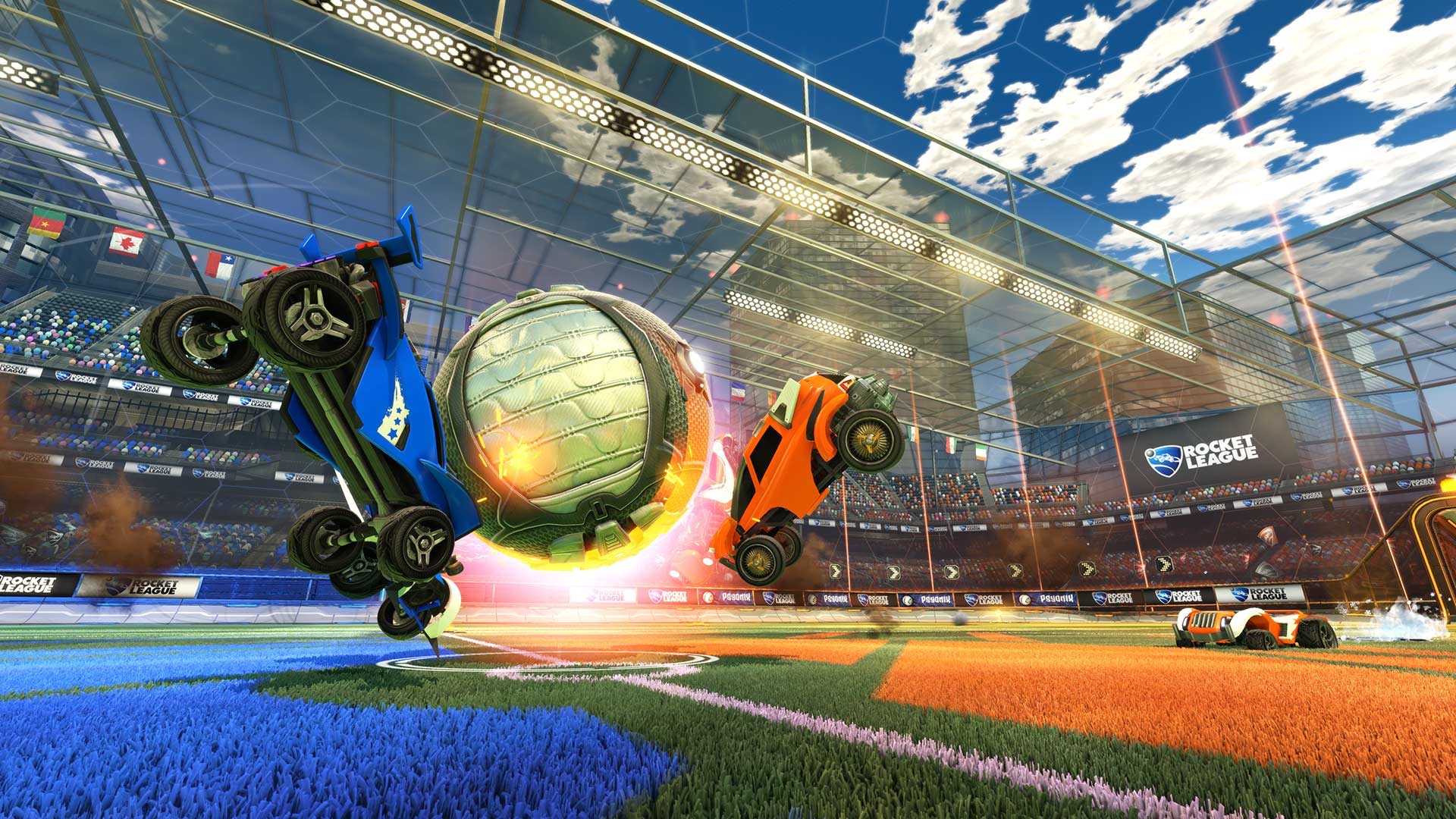 Rocket League, Pallone, Auto, Stadio, Cielo, Full HD, sfondo per portatile