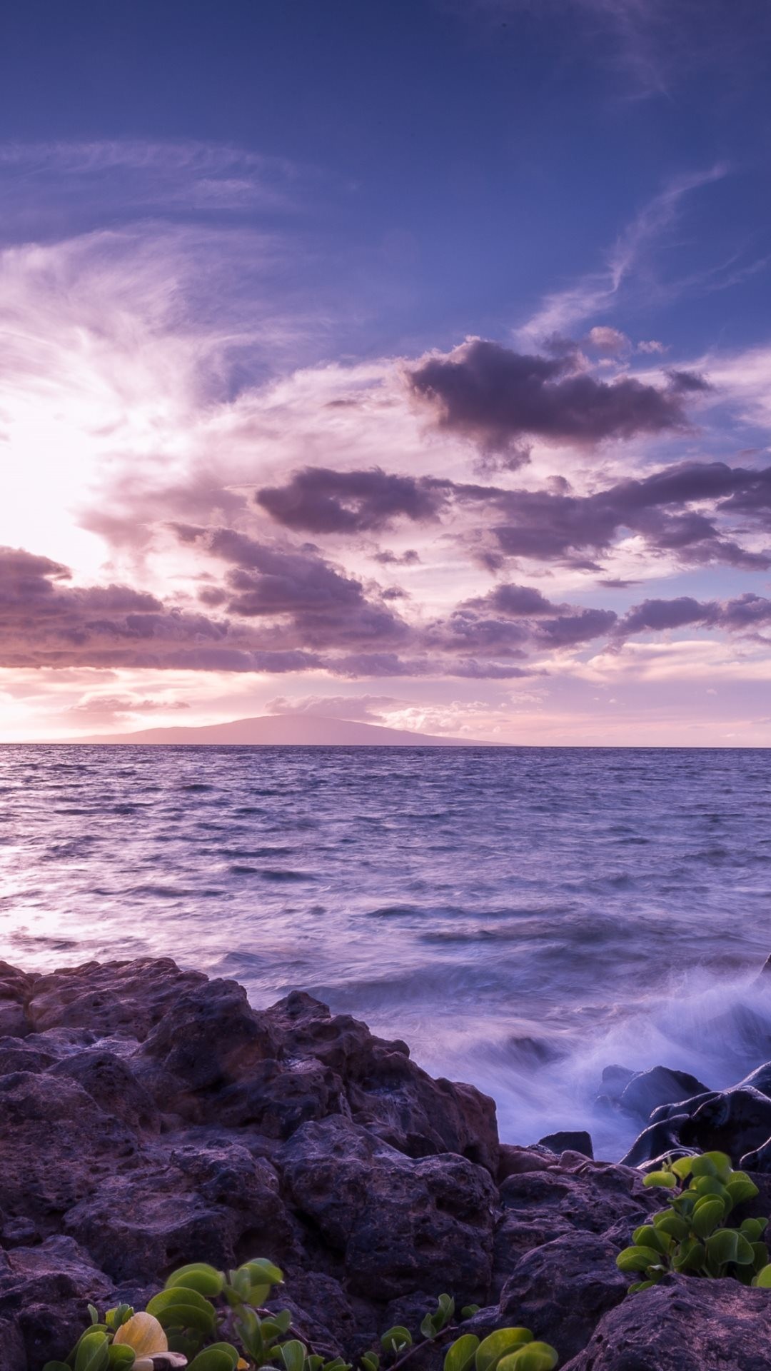 Scogliera, Mare, Tramonto, Viola, schermata di blocco dello smartphone