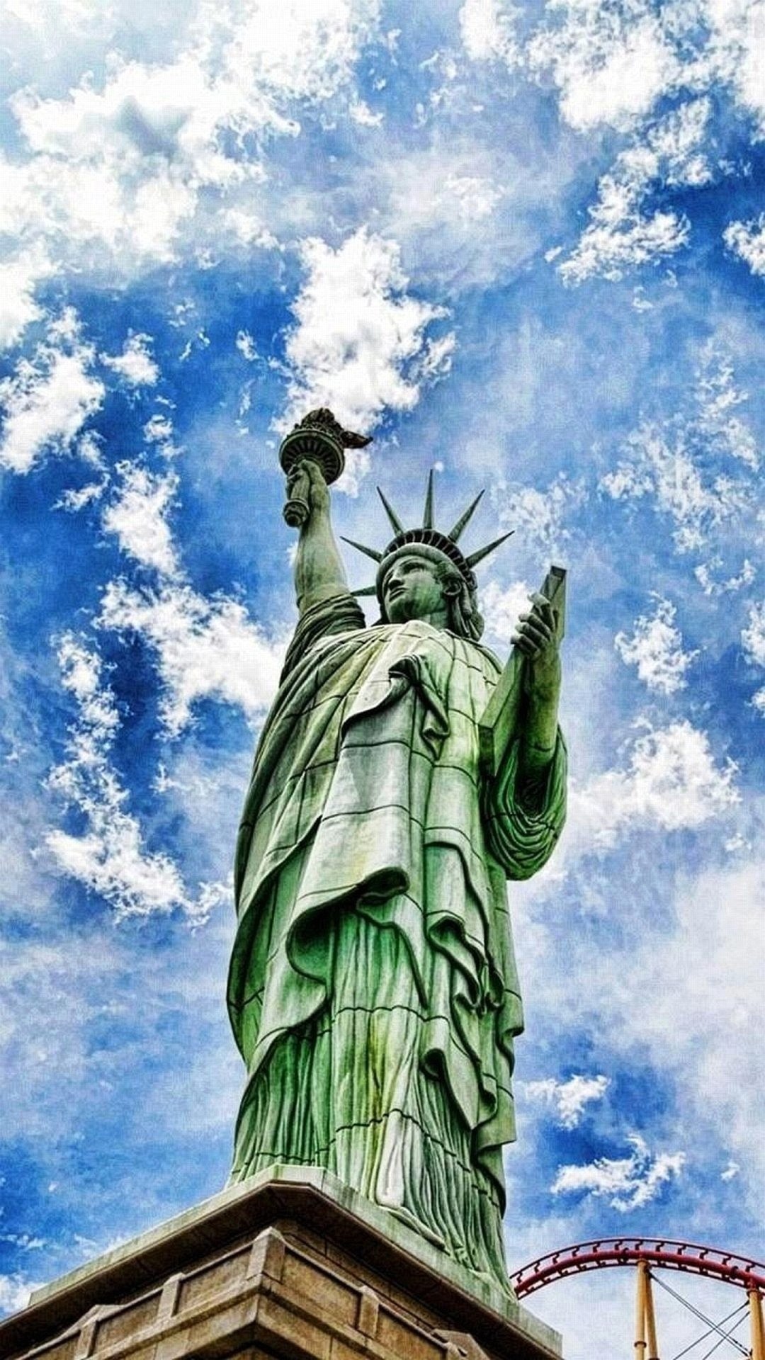 Statua della Libertà, New York, Nuvole, HDR, sfondo iPhone verticale
