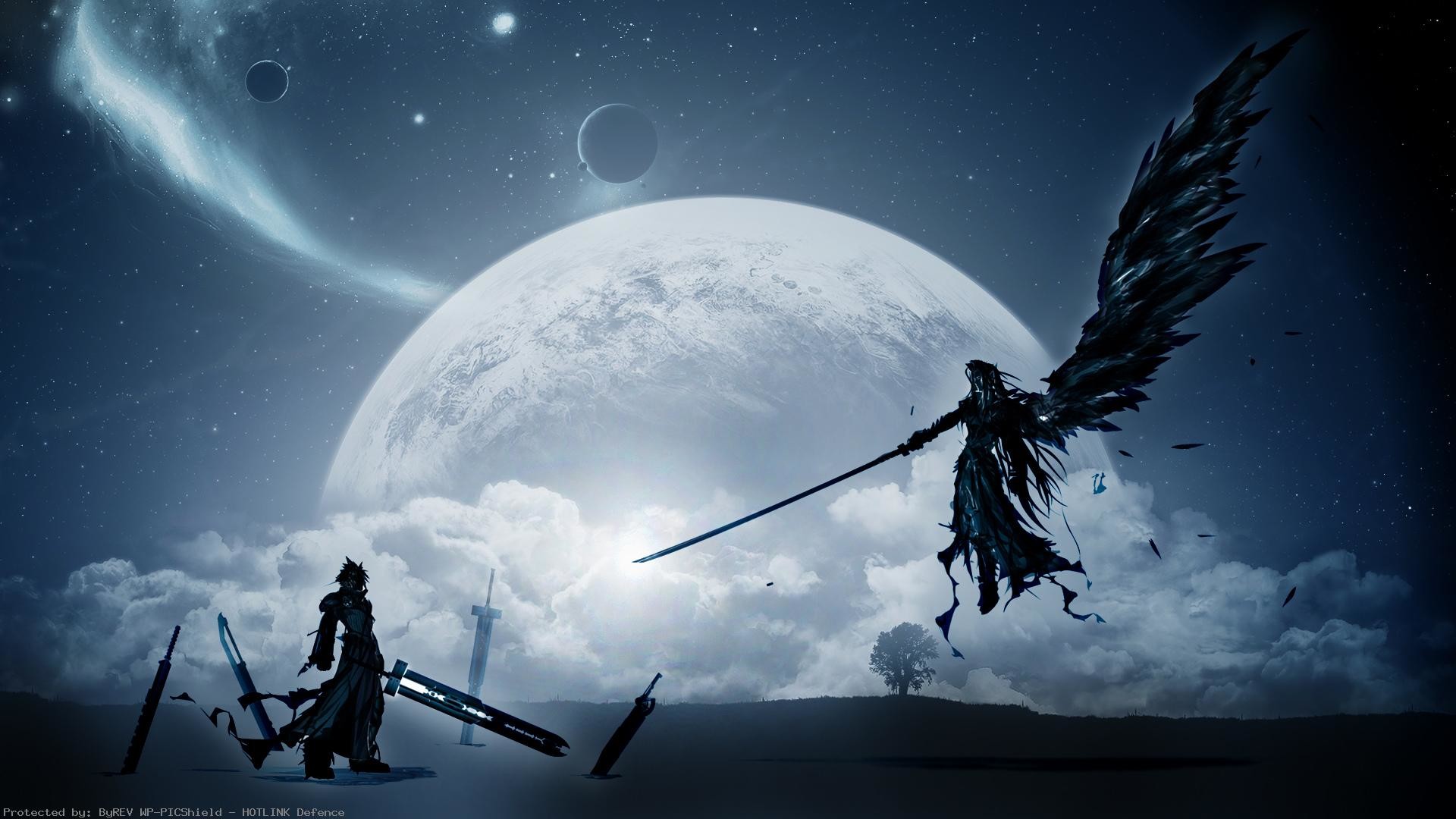 Sephiroth, Cloud Strife, Final Fantasy VII, Luna, Ala nera, Full HD, sfondo per portatile