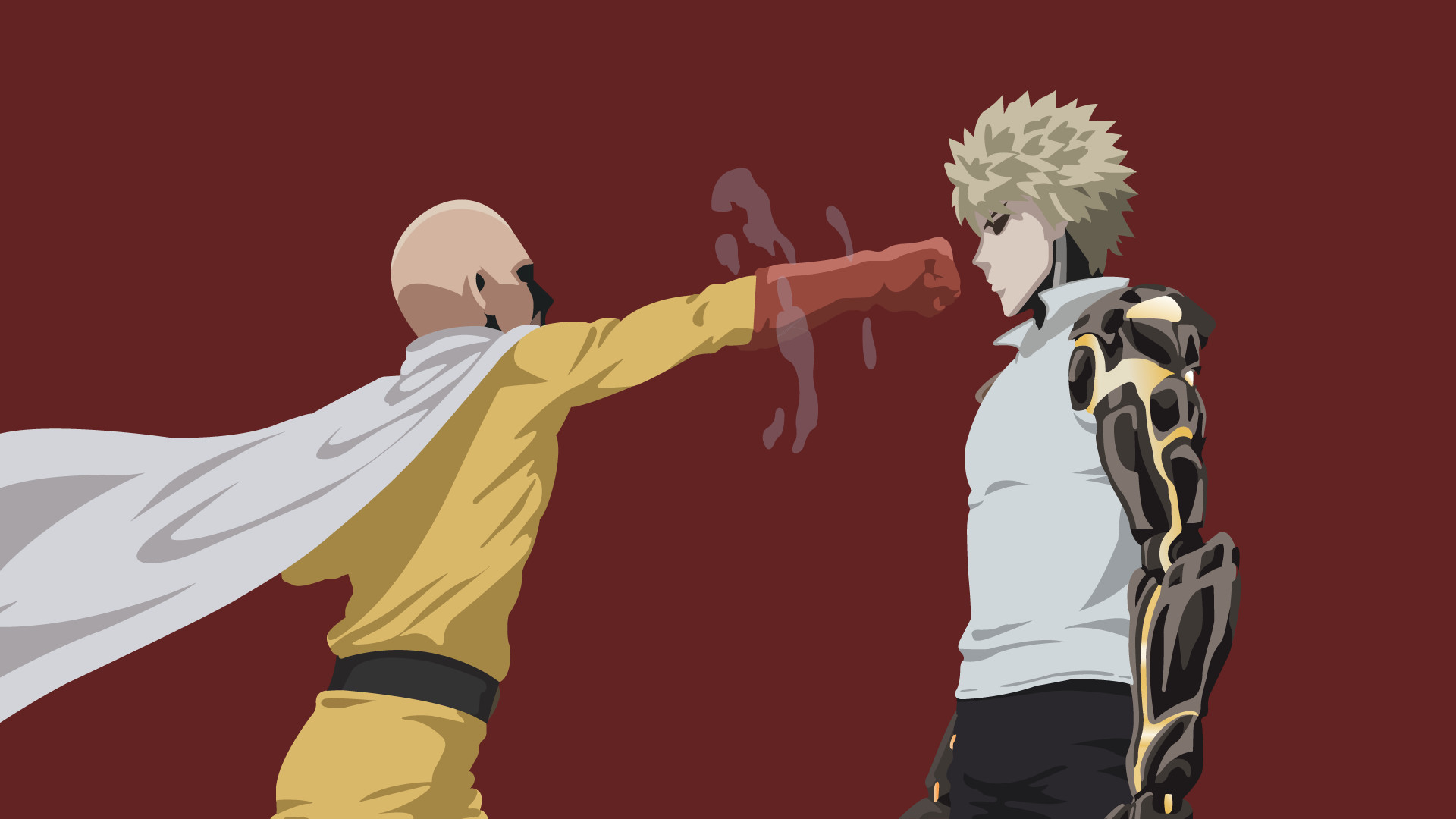 Saitama, Genos, One Punch Man, Pugno, Bordeaux, Full HD 1080p, sfondo desktop