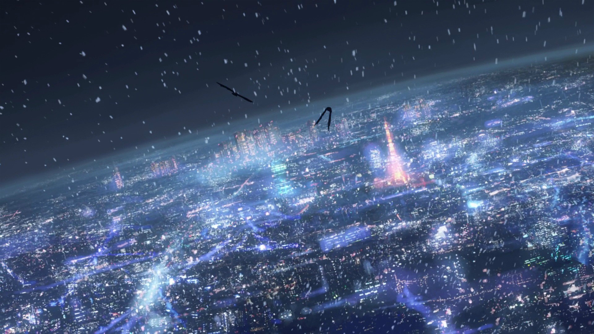 Anime, Città dall'alto, Notte, Luci, Full HD 1080p, sfondo desktop