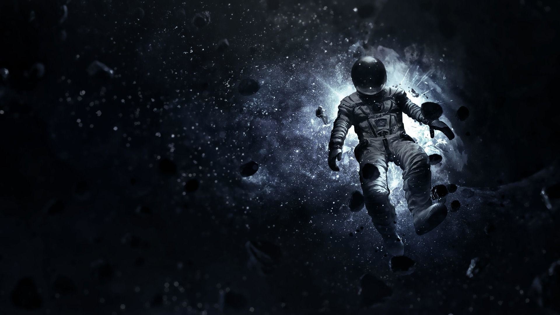 Astronauta, Asteroidi, Spazio, Bianco e nero, 1920x1080, sfondo per PC
