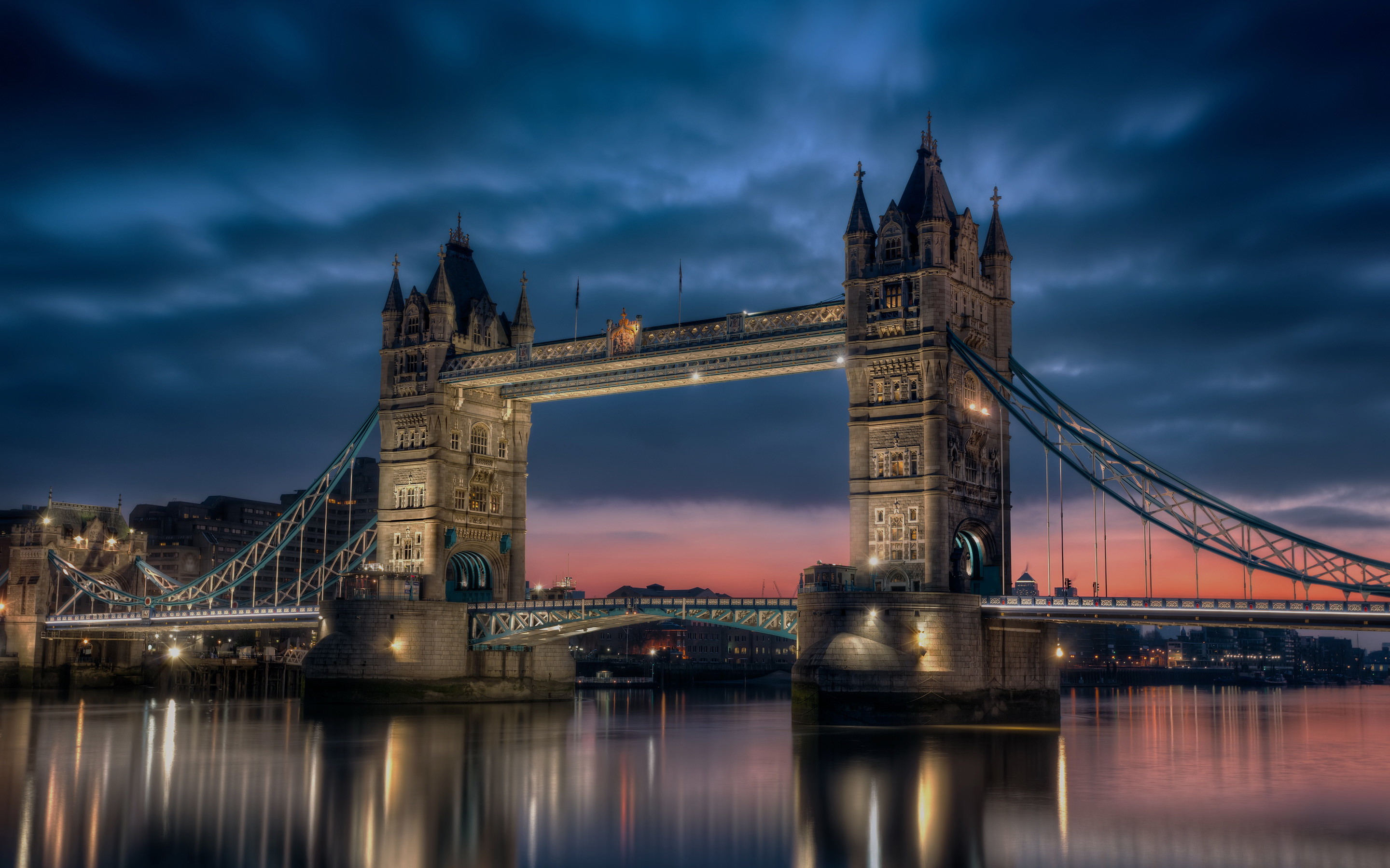 Tower Bridge, Tamigi, Londra, Crepuscolo, Riflesso, 2880x1800, sfondo per PC
