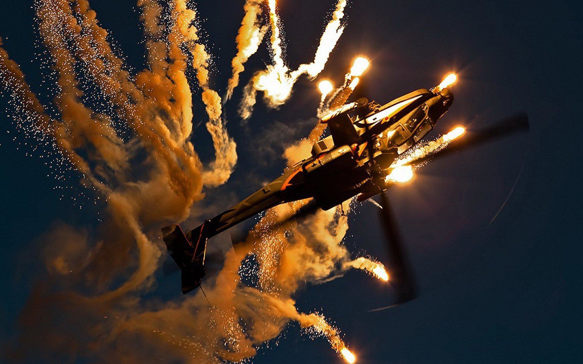 Elicottero d'attacco, Flare, Notte, 1920x1200, immagine di sfondo