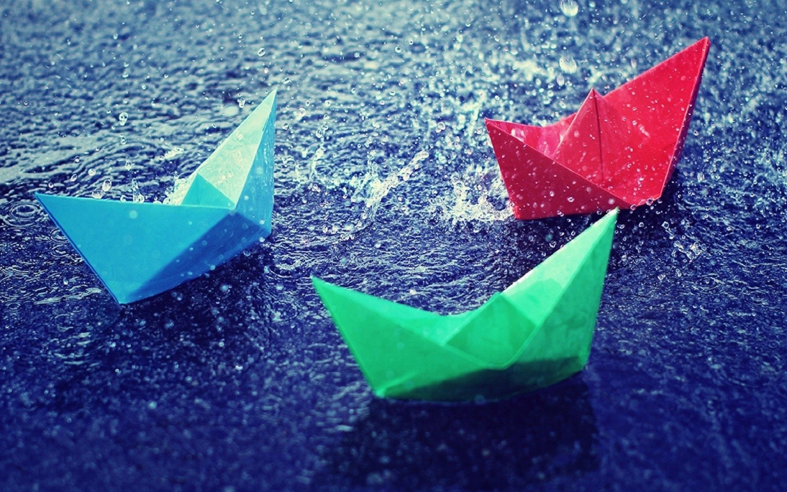 Barchette di carta, Pioggia, Origami, 2K, sfondo per PC e portatile