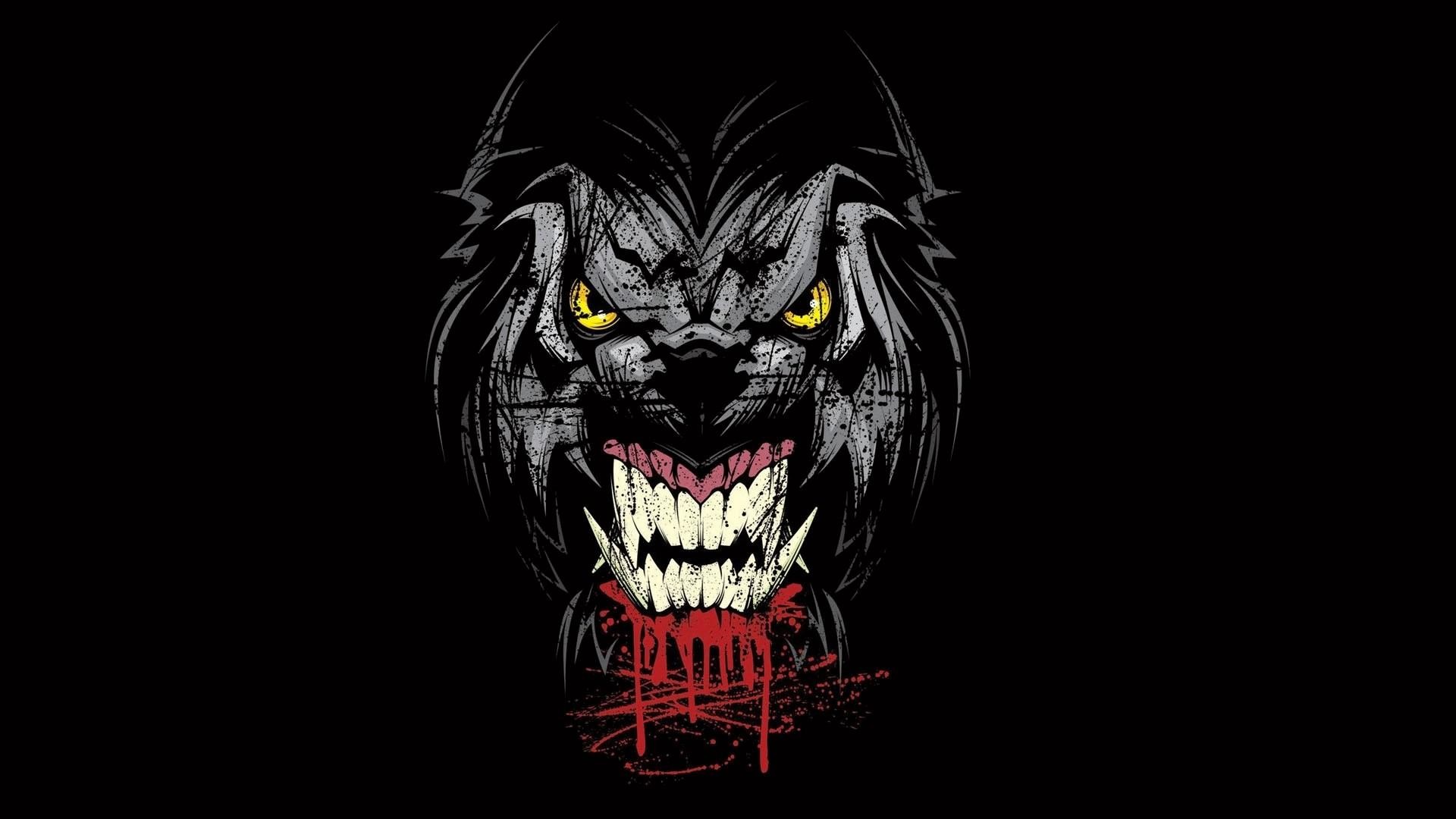 Lupo mannaro, Zanne, Sangue, Sfondo nero, Illustrazione, Full HD, wallpaper desktop