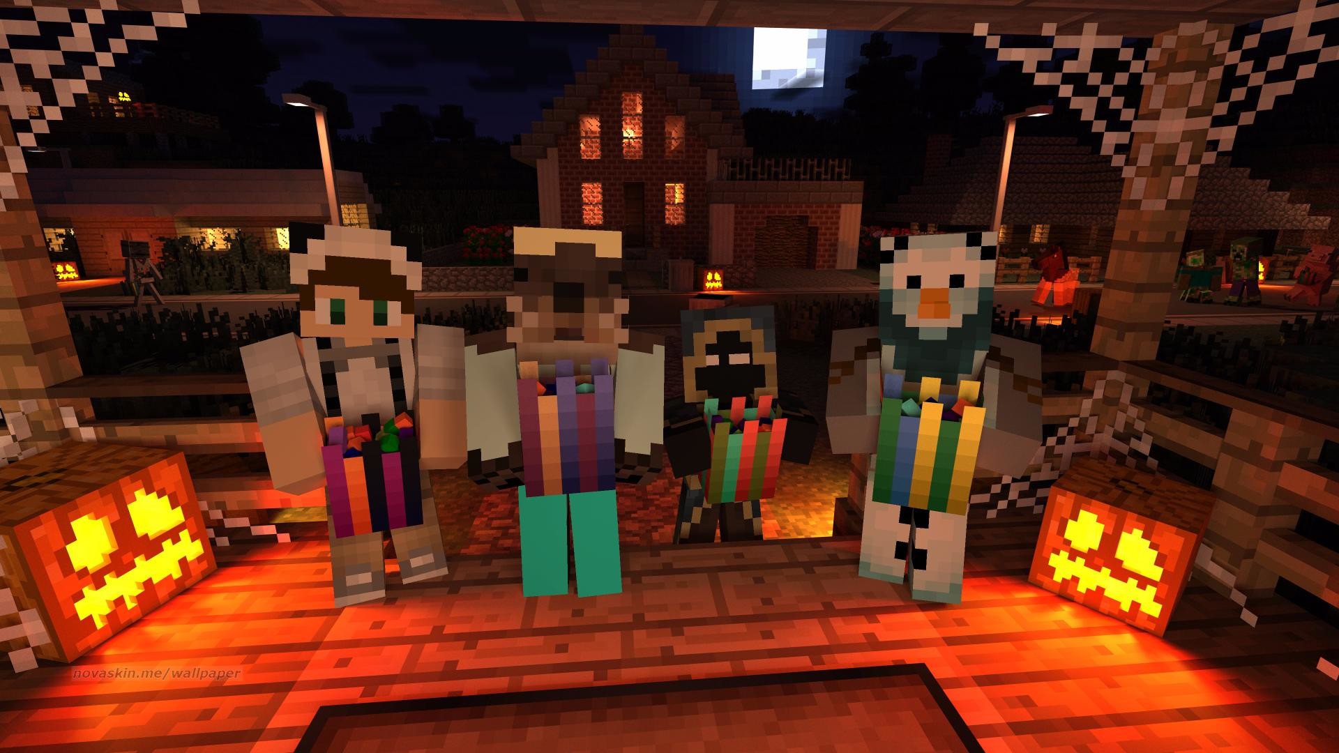 Minecraft, Novaskin, Halloween, Zucche, Notte, 1920x1080, sfondo per PC