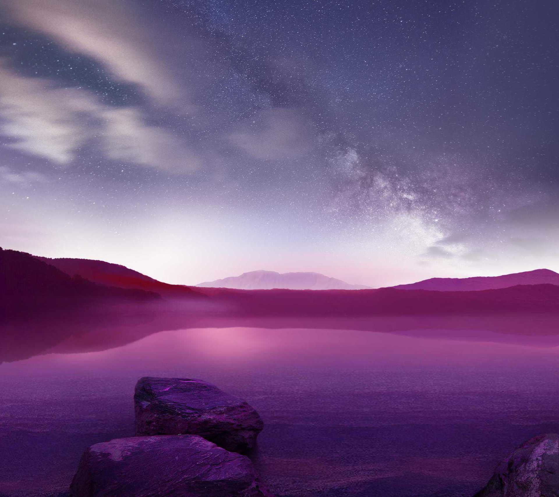Via Lattea, Lago, Viola, Cielo stellato, Rocce, sfondo per iPad e tablet