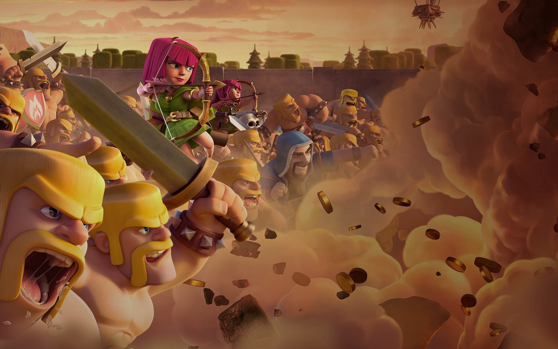 Barbaro, Arciera, Clash of Clans, Carica, Polvere, 1920x1200, sfondo per PC