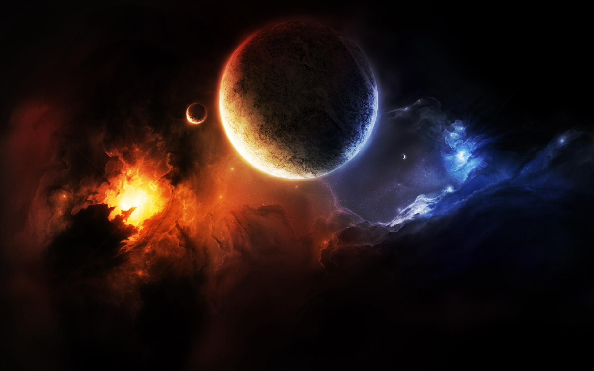 Pianeta, Luna, Nebulosa, Arancione, Full HD, sfondo Windows 11