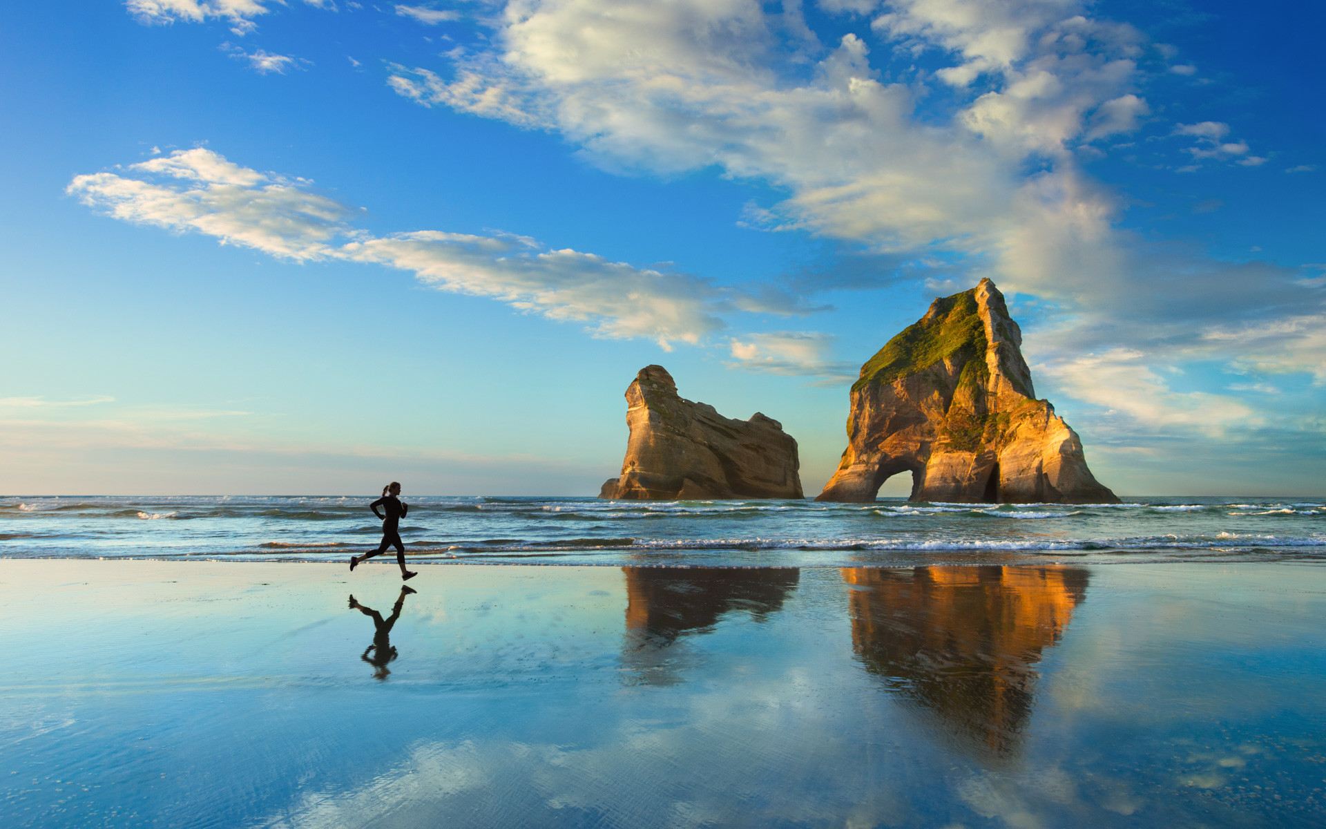 Wharariki Beach, Nuova Zelanda, Spiaggia, Archi di roccia, Corridore, sfondo desktop Windows 10