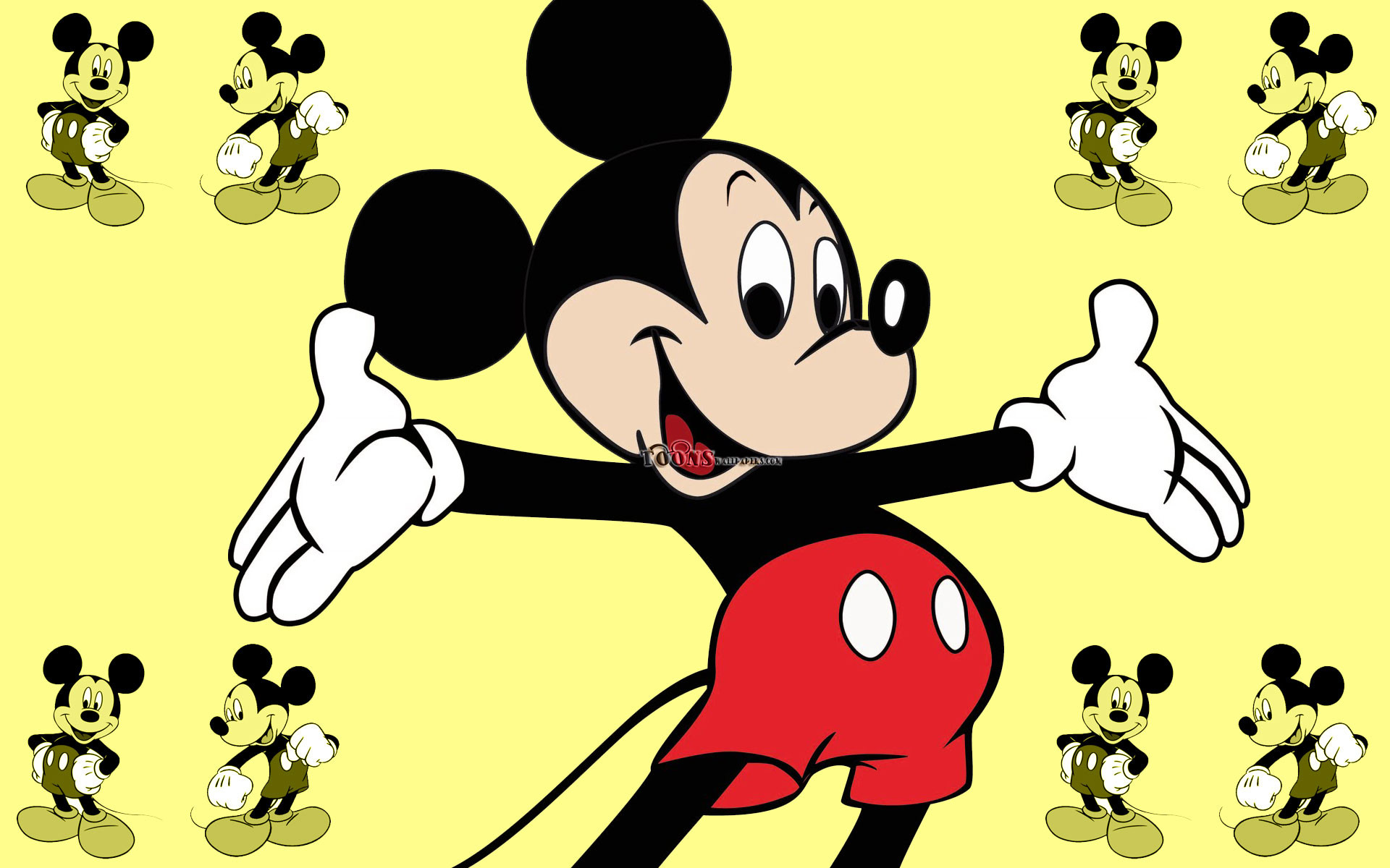 Topolino, Mickey Mouse, Sfondo giallo, Full HD, wallpaper per computer