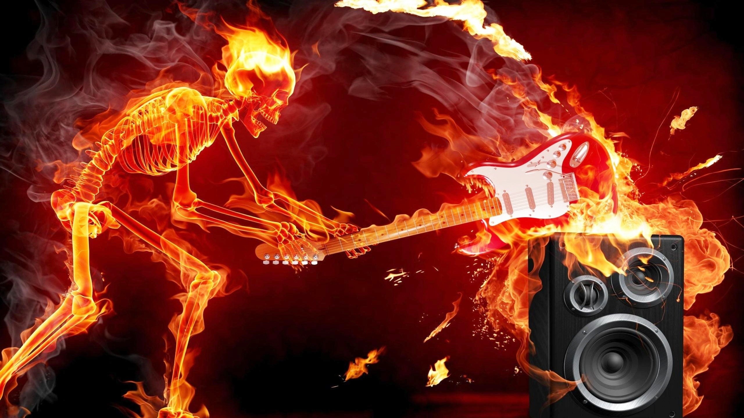 Scheletro, Chitarra elettrica, Fuoco, Amplificatore, 2K, wallpaper per PC