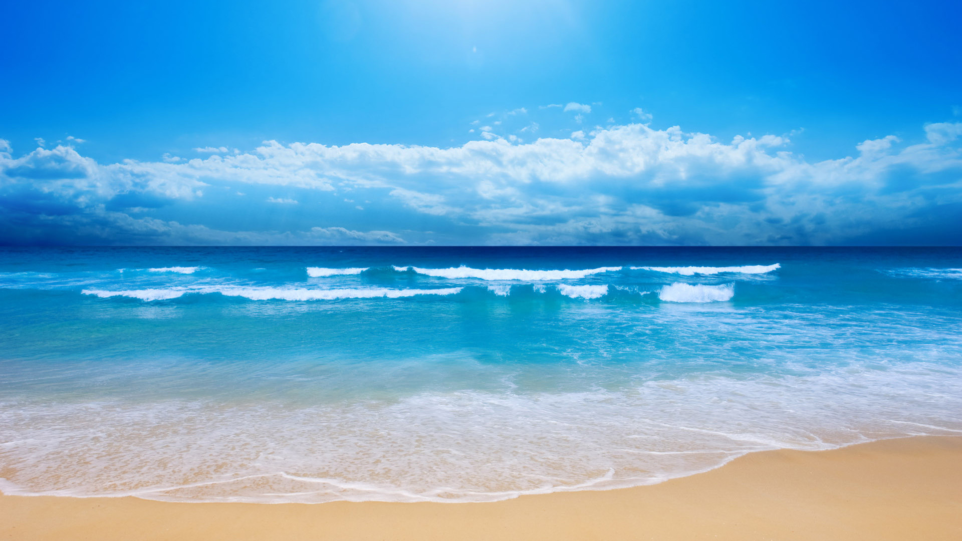 Spiaggia, Mare, Onde, Cielo azzurro, Full HD, sfondo desktop
