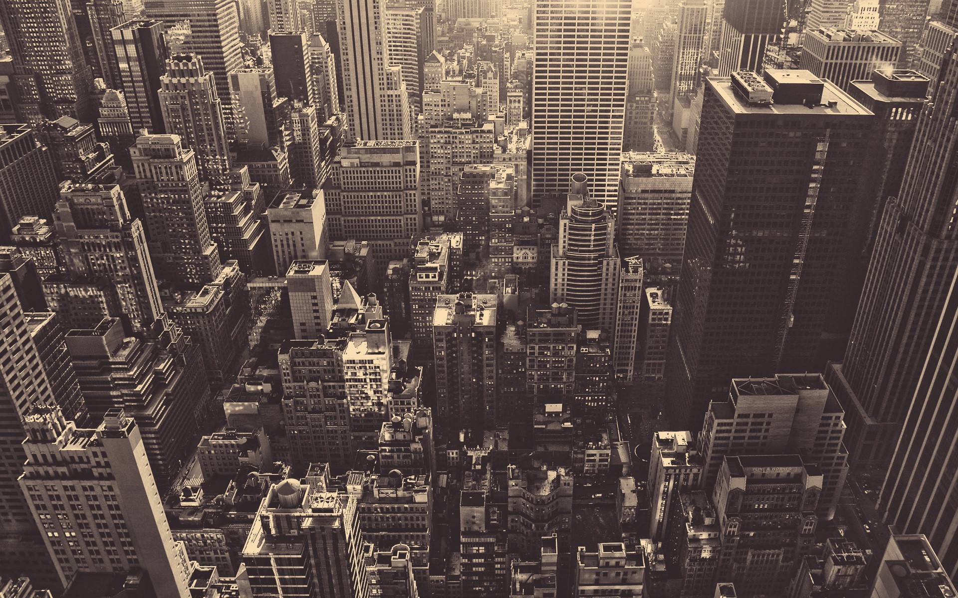 New York, Grattacieli, Vista dall'alto, Seppia, 1920x1200, sfondo MacBook Pro