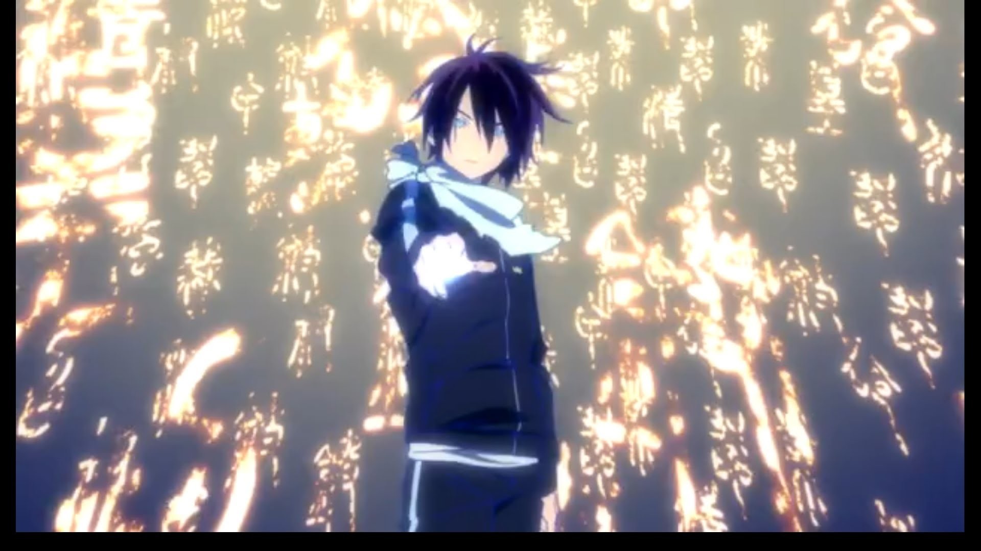 Yato, Noragami, Ideogrammi luminosi, Sciarpa, Notte, Full HD, sfondo per portatile