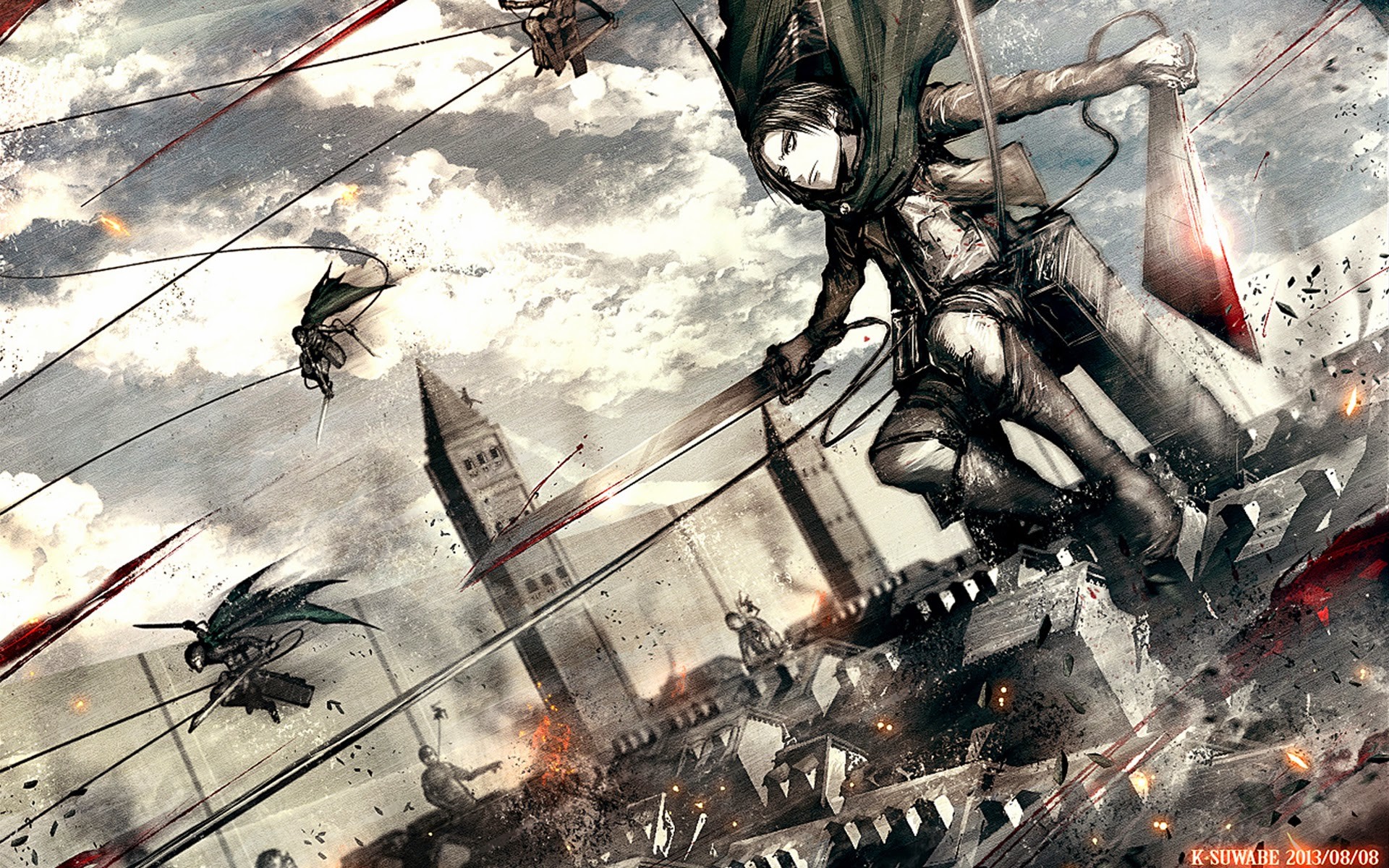 Levi Ackerman, L'attacco dei giganti, Movimento tridimensionale, Città, Azione, sfondo Full HD