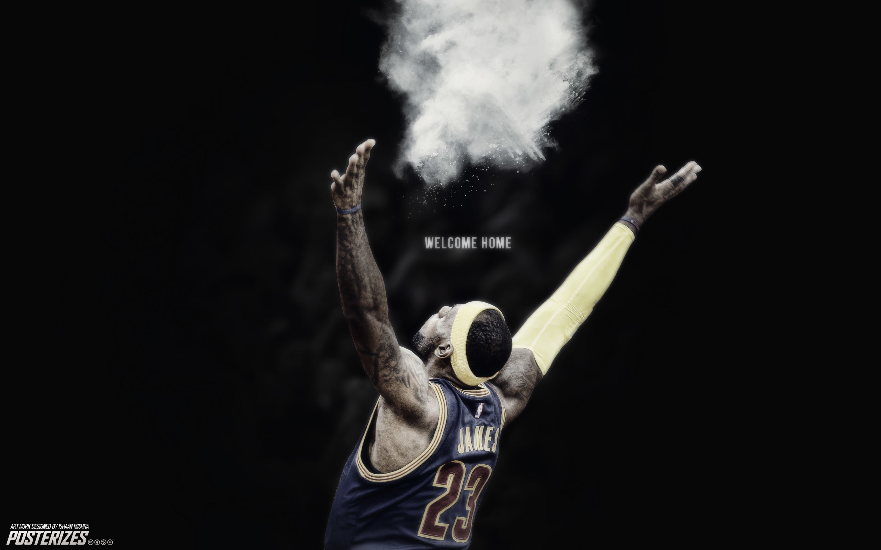 LeBron James, Cleveland Cavaliers, Welcome Home, Polvere di gesso, Sfondo nero, wallpaper 2K
