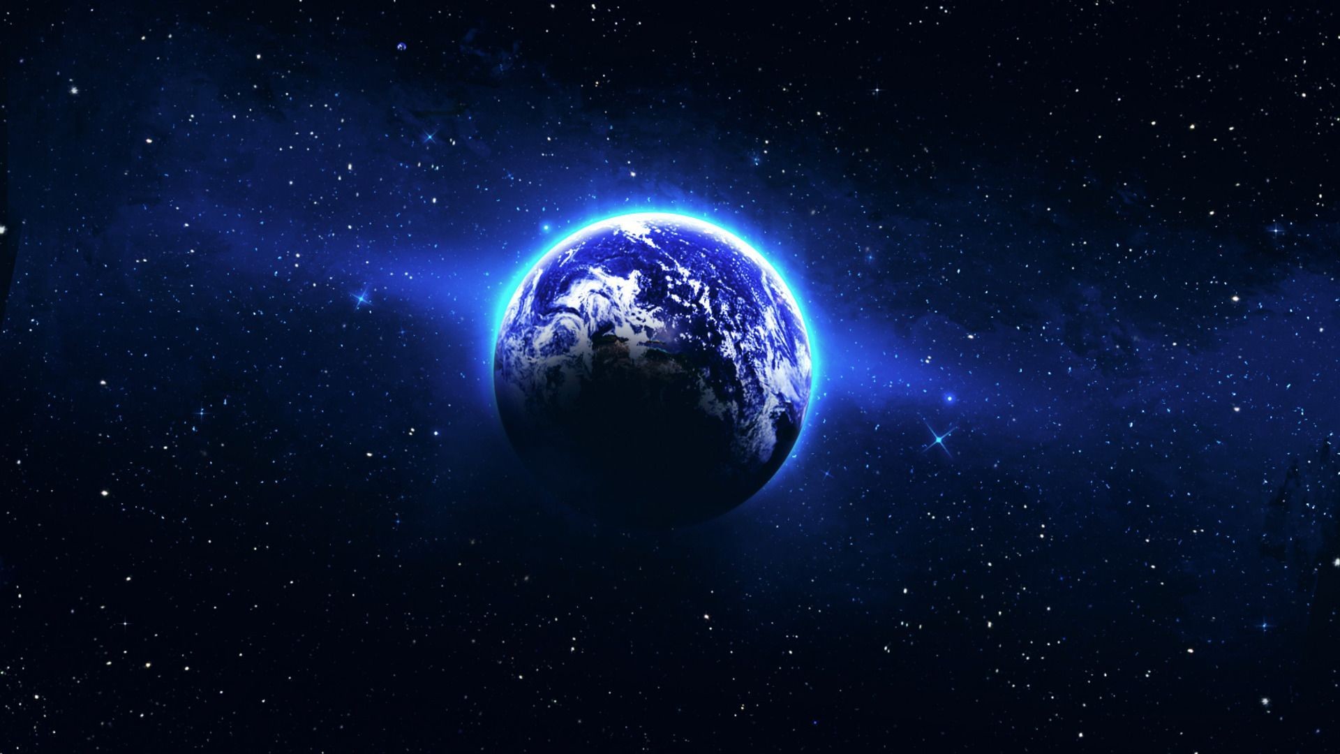 Terra, Bagliore blu, Stelle, 16:9 Full HD, sfondo widescreen