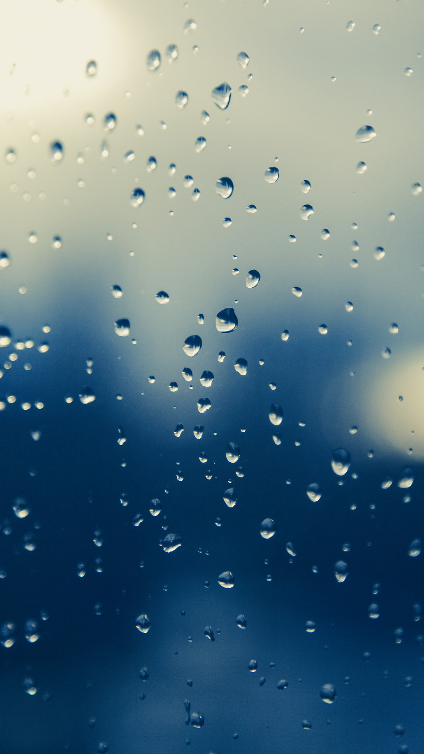 Gocce di pioggia, Vetro, Bokeh, Blu, sfondo schermata di blocco Galaxy S7 Edge