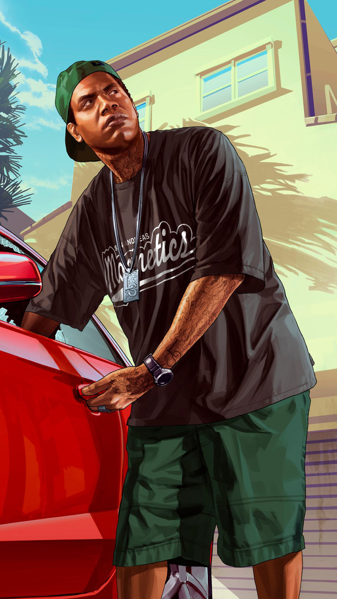 Lamar Davis, Grand Theft Auto V, Auto rossa, Full HD, sfondo per smartphone
