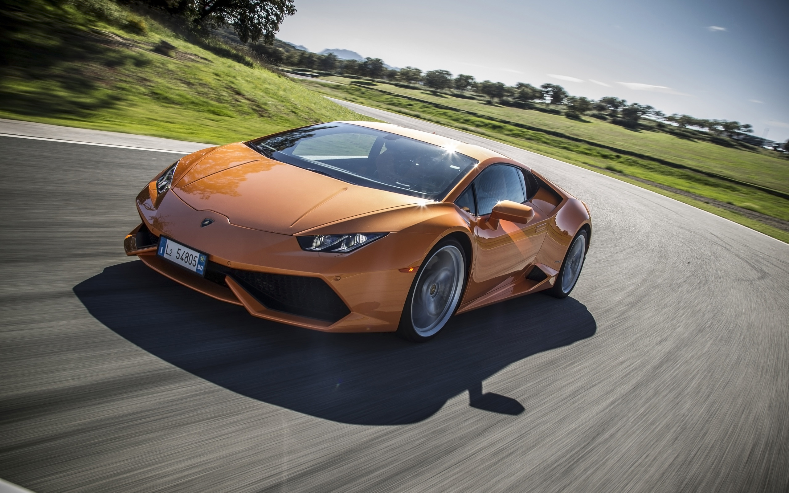 Lamborghini Huracán LP 610-4, Arancione, Pista, Mosso, 16:10 2K, sfondo widescreen
