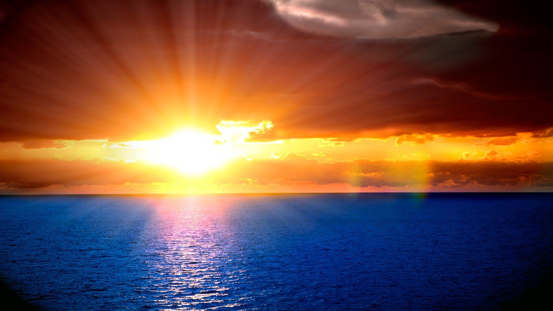 Sole, Tramonto, Mare, Raggi di sole, Full HD, wallpaper per portatile