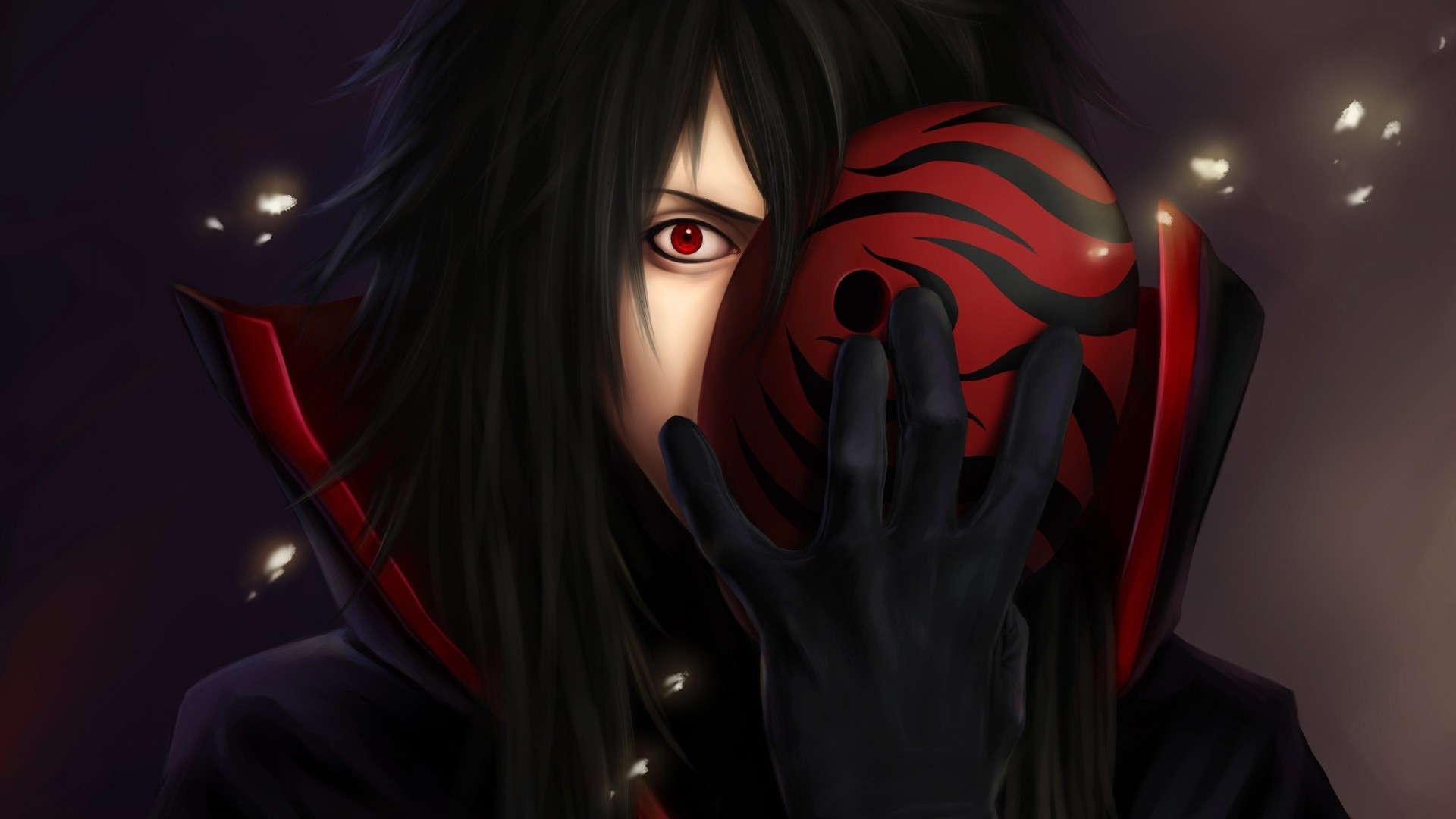 Madara Uchiha, Naruto Shippuden, Maschera, Sharingan, Toni scuri, sfondo Full HD per portatile