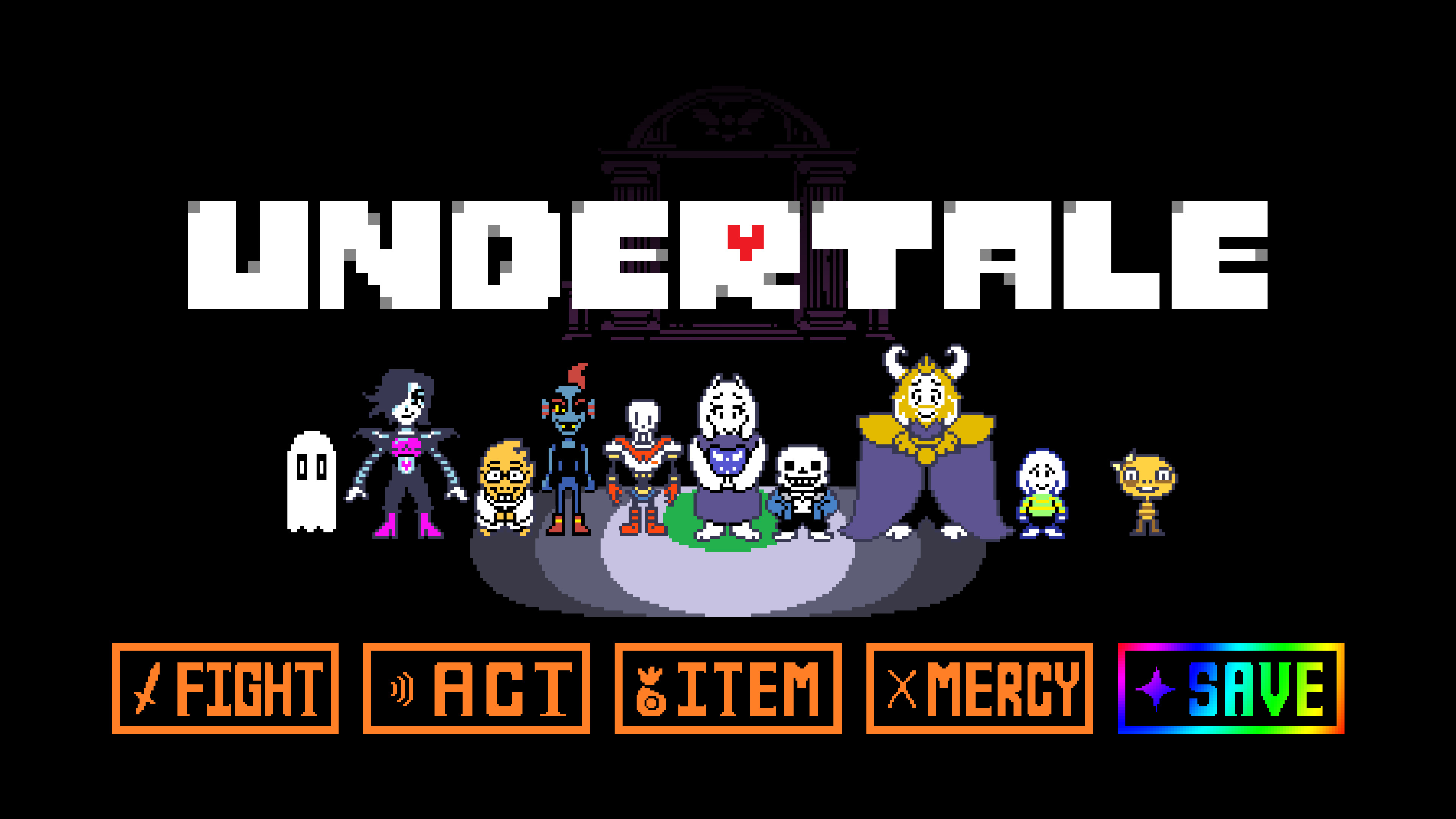 Logo Undertale, Undertale, Pixel art, Personaggi, Fight Act Item Mercy, sfondo Windows 11