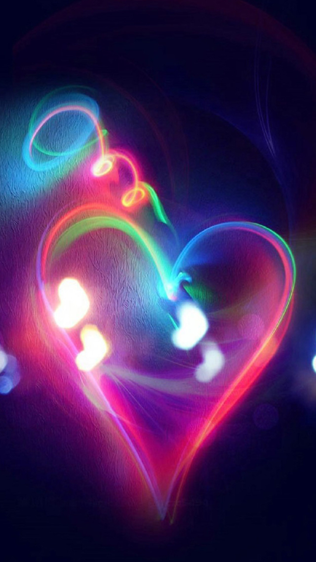 Cuore luminoso, Neon, Luci colorate, Sfondo scuro, Full HD, schermata di blocco del cellulare