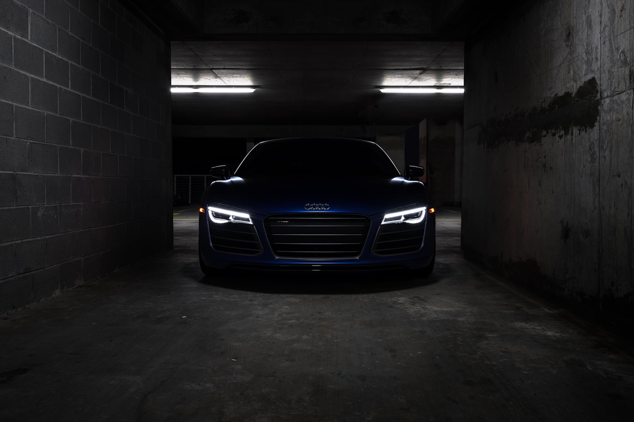 Audi R8, Audi, Parcheggio sotterraneo, Buio, Full HD, sfondo Windows 11
