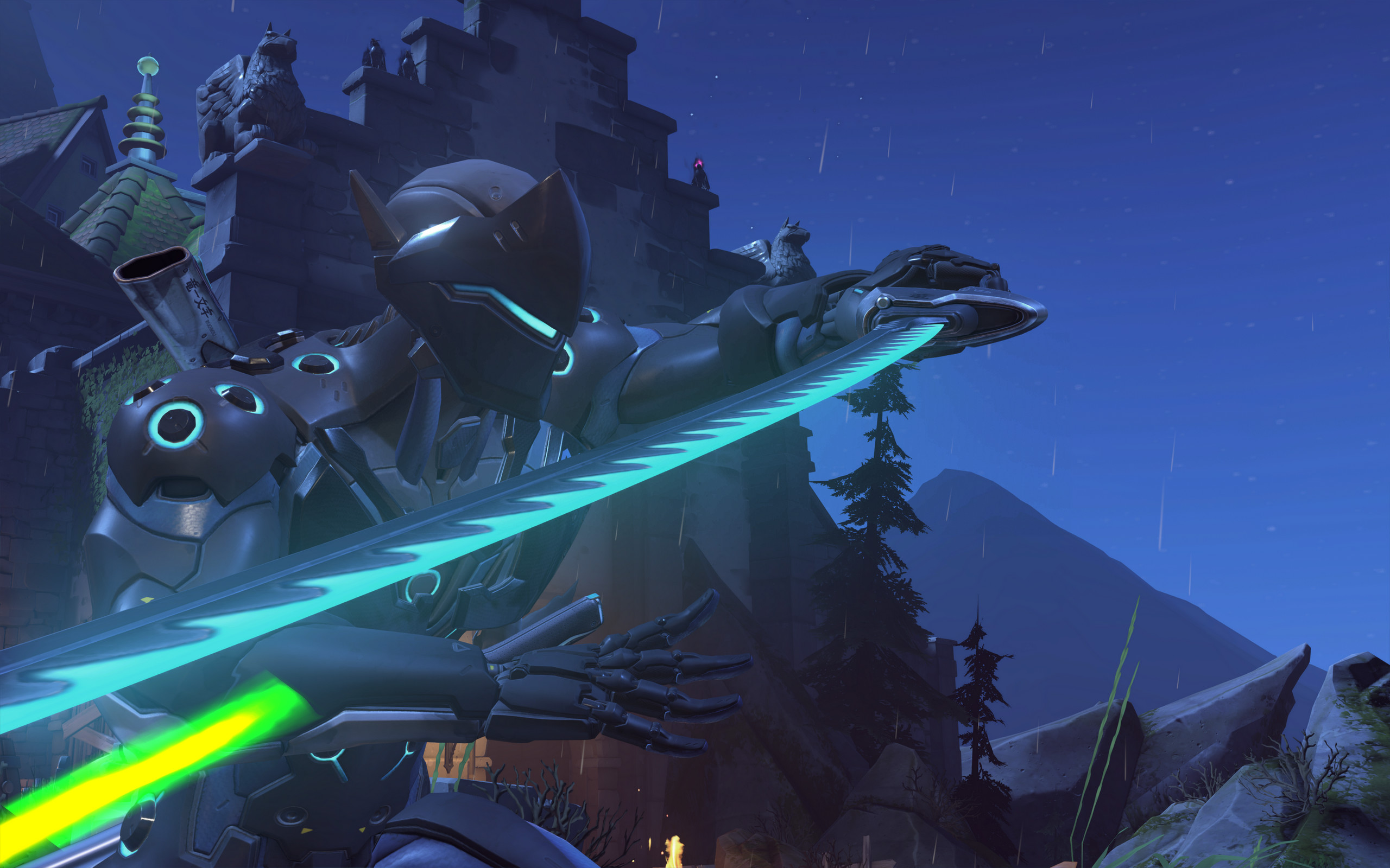 Genji, Overwatch, Dragonblade, Notte blu, 2560x1600, sfondo per PC