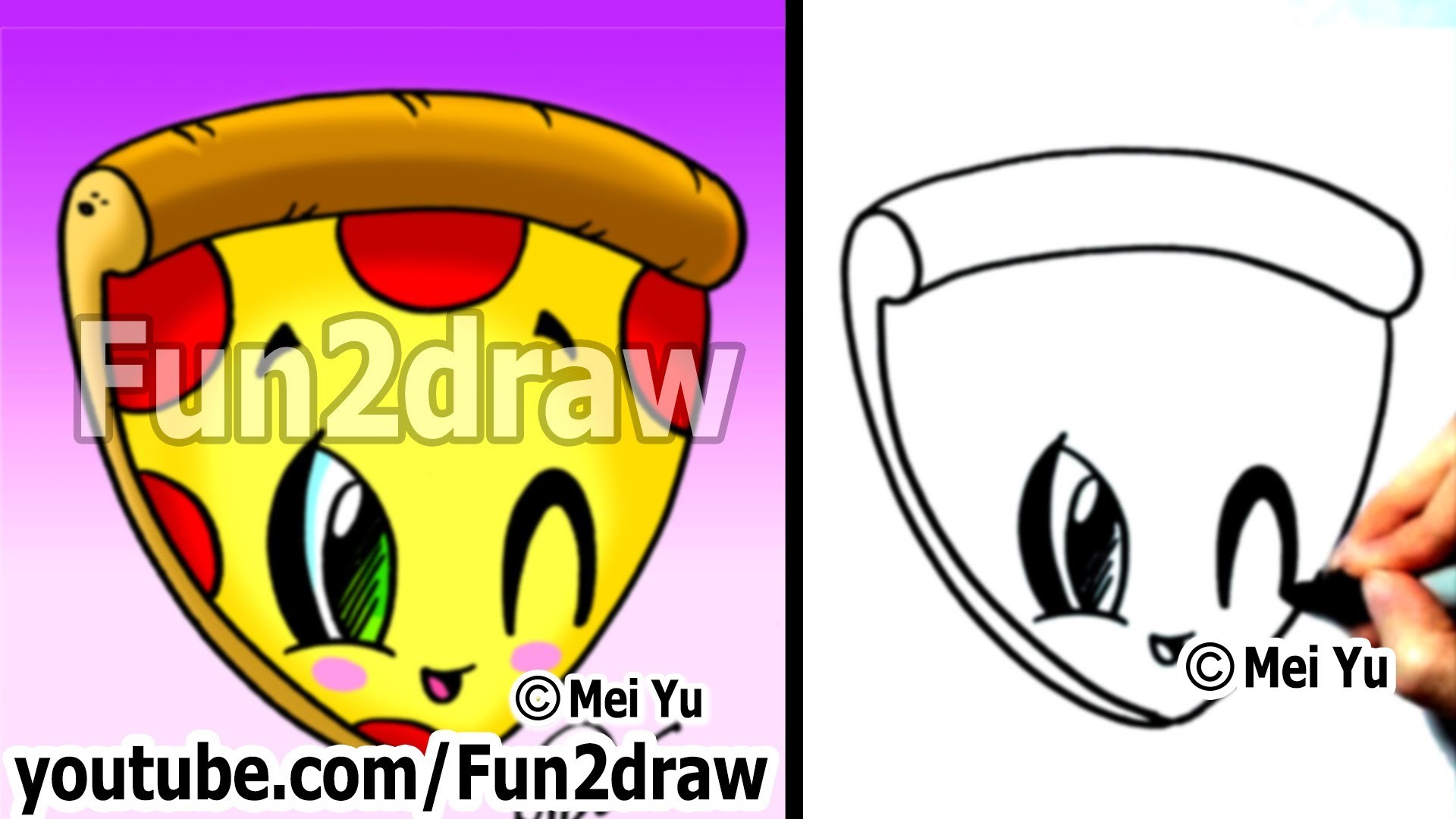 Fun2draw, Mei Yu, Pizza, Disegno kawaii, Full HD 1080p, sfondo desktop