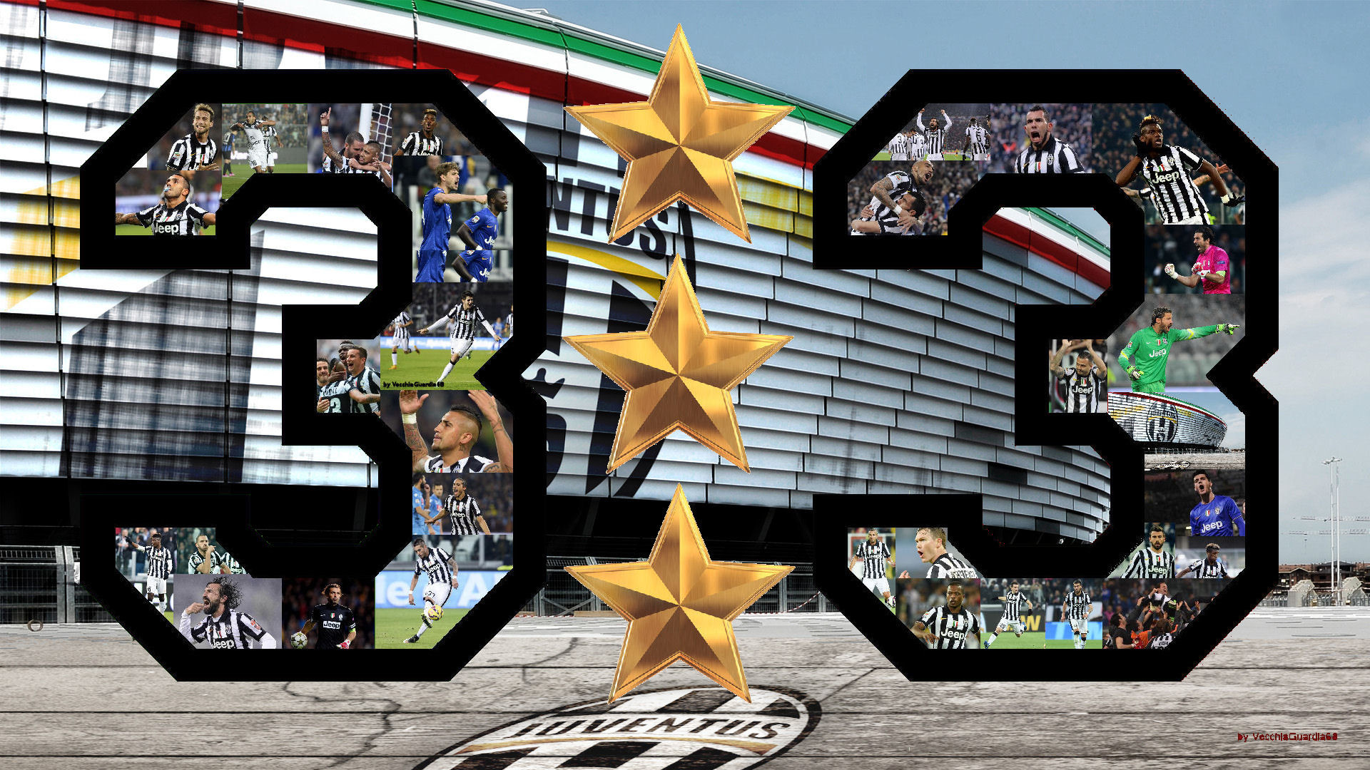 Juventus, 33 scudetti, Tre stelle, Collage, Full HD, sfondo desktop