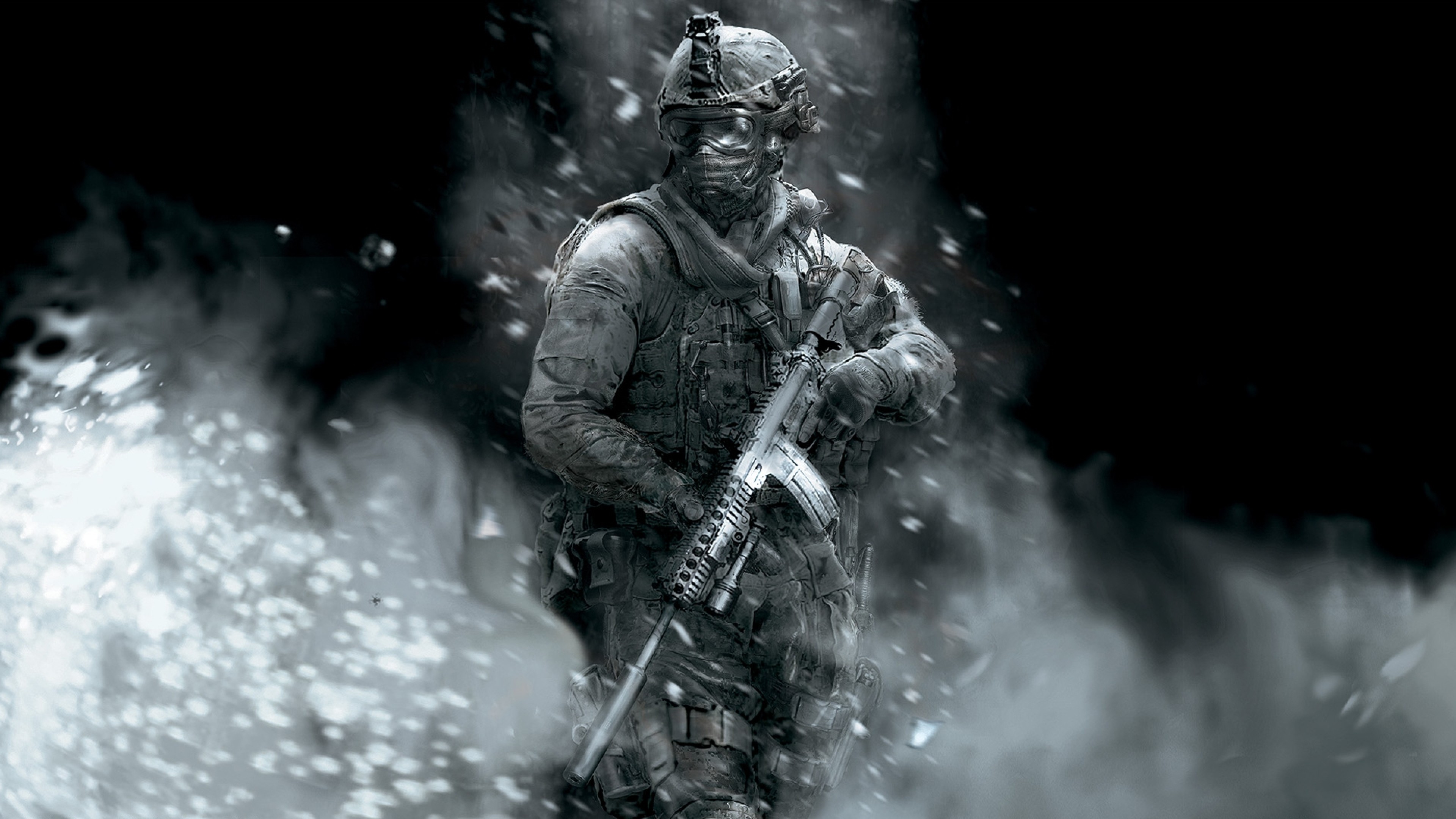 Call of Duty, Soldato, Acqua, Spruzzi, Sfondo scuro, 16:9 4K, wallpaper widescreen