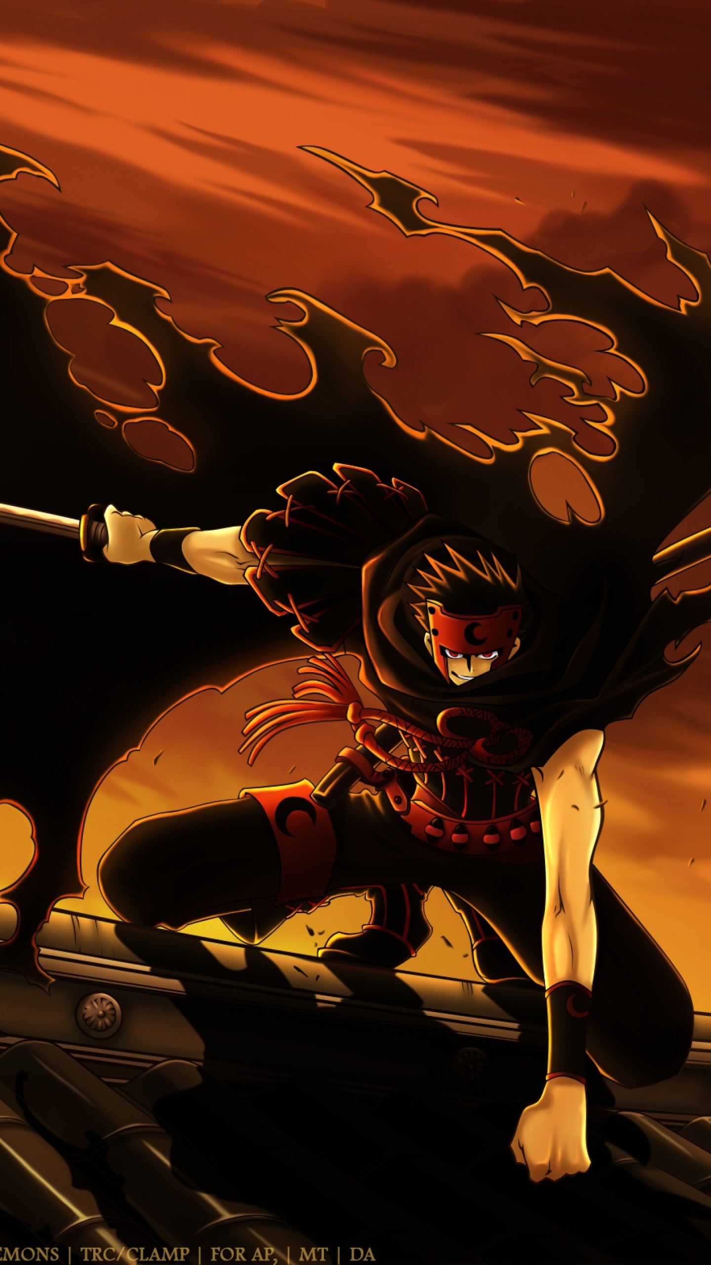 Katana, Guerriero anime, Tramonto, Illustrazione, QHD+, sfondo verticale per cellulare