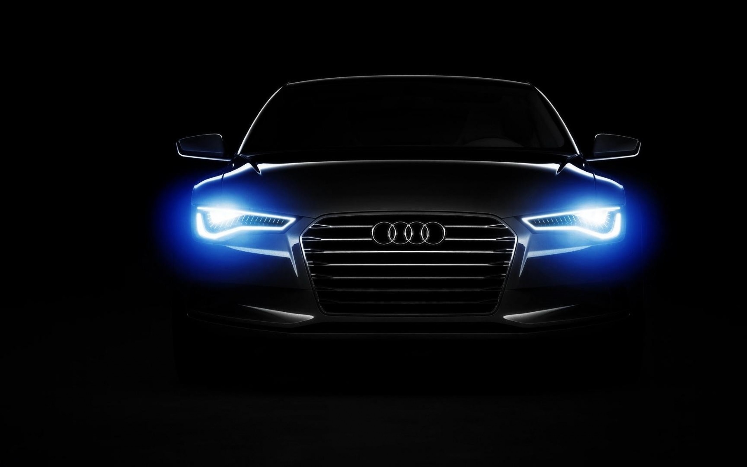 Audi, Fari LED, Sfondo nero, 2K, wallpaper per computer