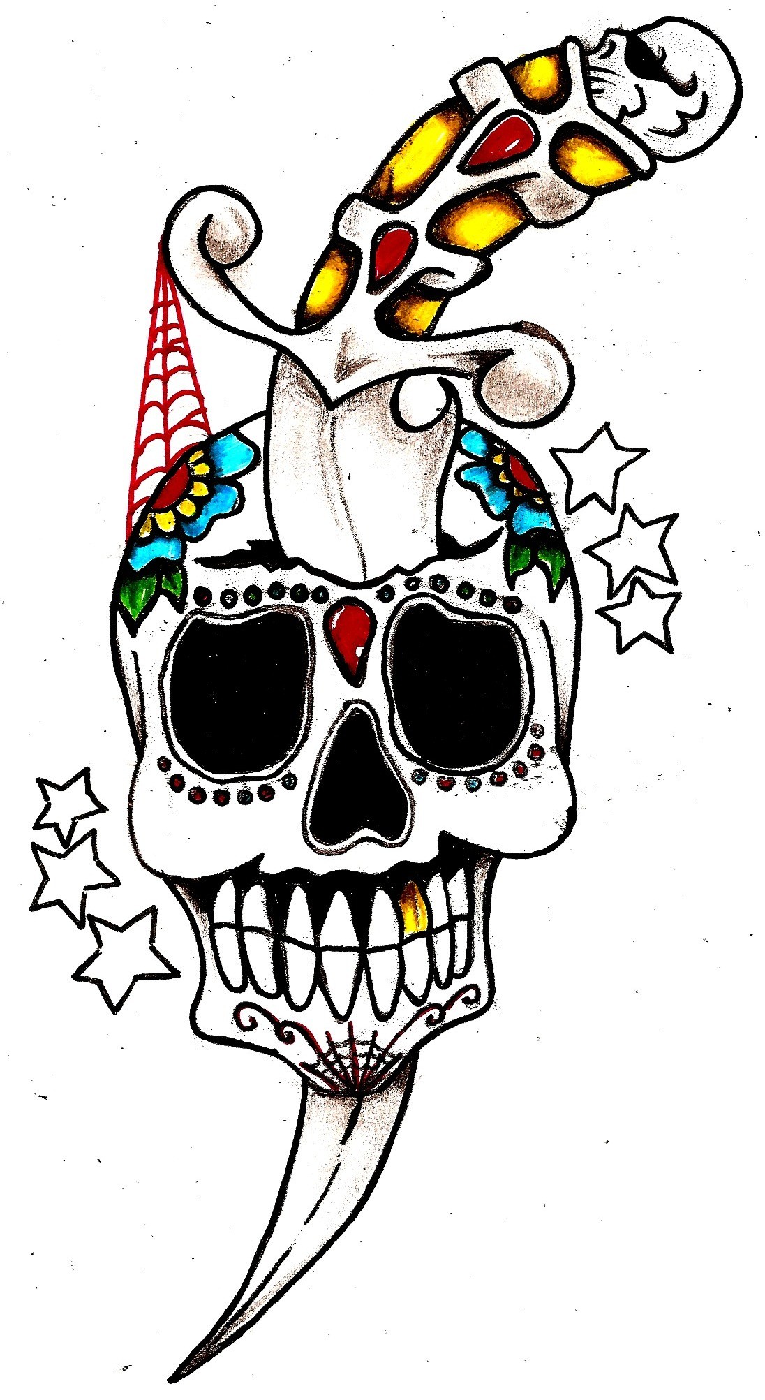 Calavera, Pugnale, Tatuaggio, Día de los Muertos, Sfondo bianco, schermata di blocco iPhone