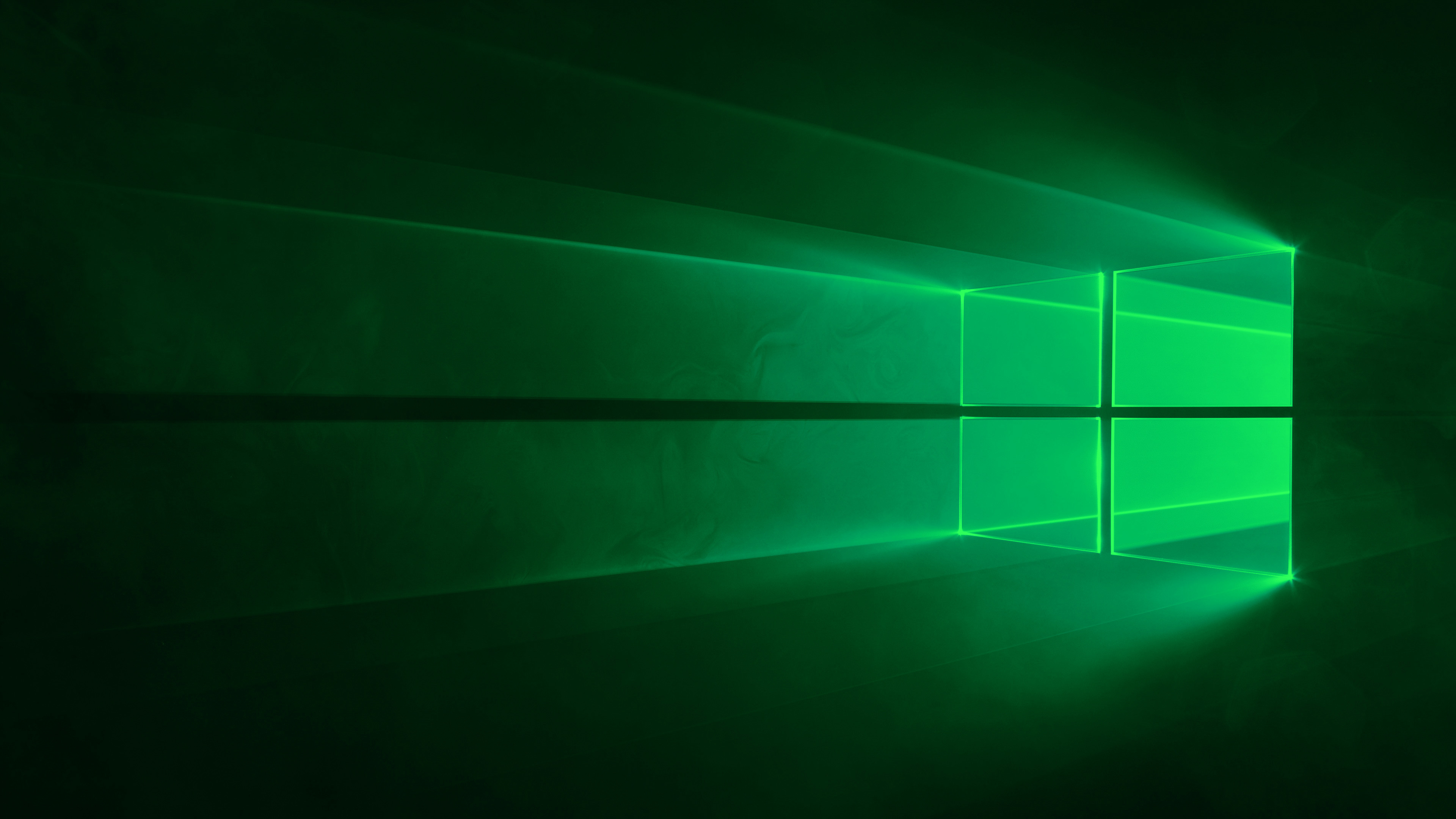 Windows 10, Logo Windows, Raggi di luce, Verde, 16:9 4K, wallpaper widescreen