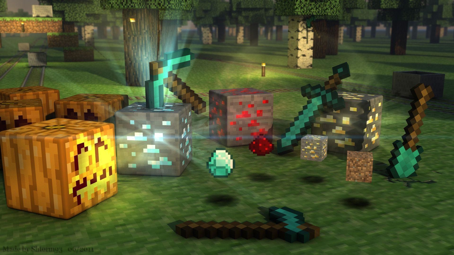 Minecraft, Piccone di diamante, Zucca, Minerali, Strumenti, Full HD, sfondo per portatile