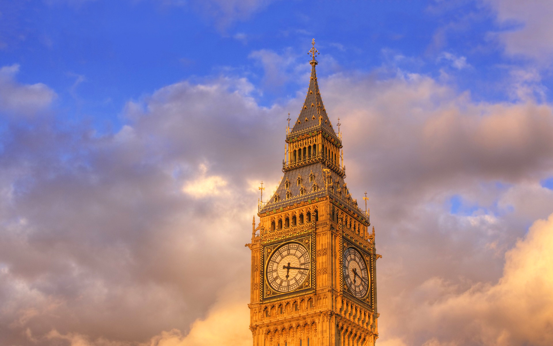 Big Ben, Elizabeth Tower, Londra, Nuvole, Tramonto, 16:10 Full HD, sfondo widescreen