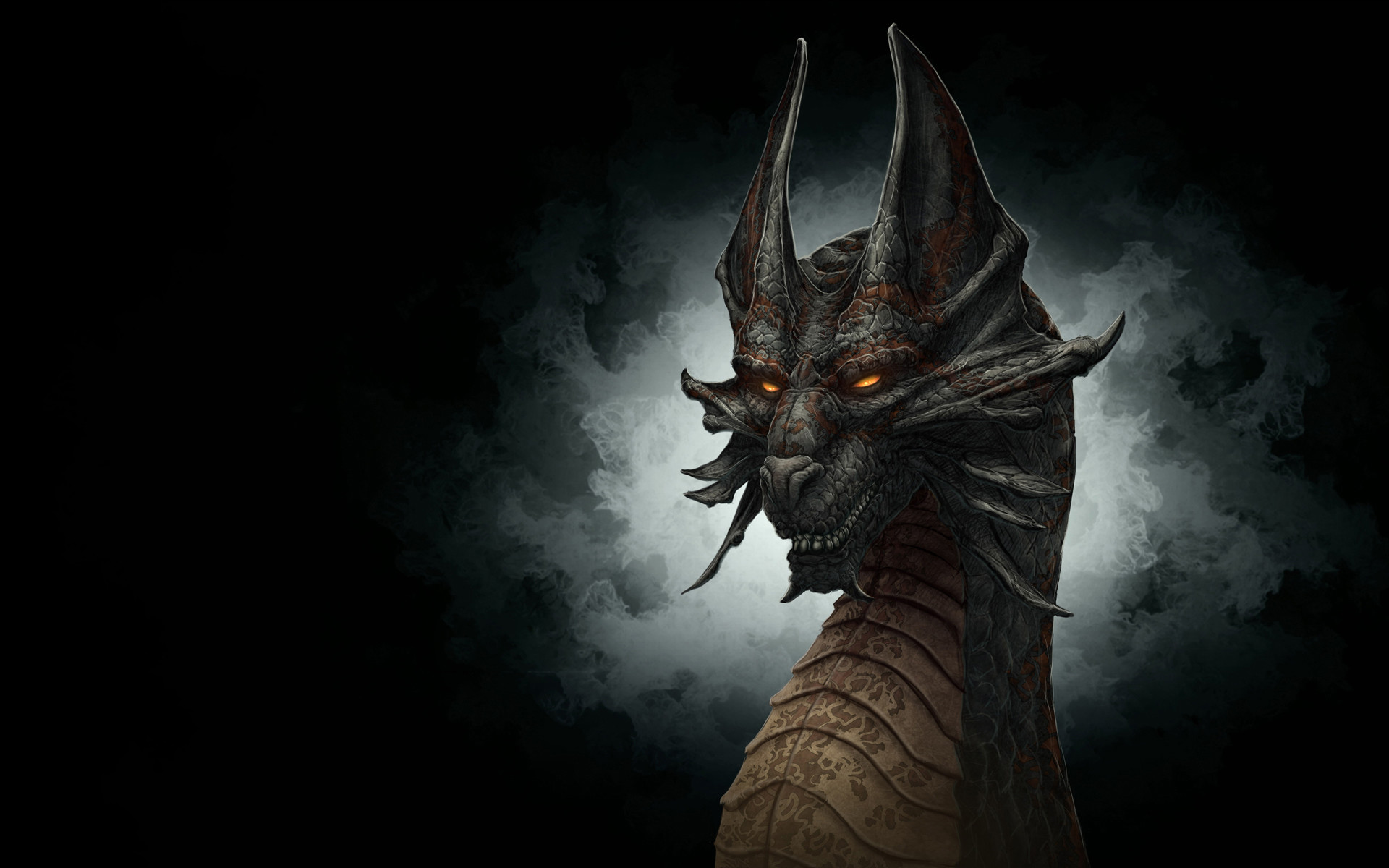 Drago, Ritratto, Sfondo nero, Occhi rossi, Full HD, wallpaper per computer