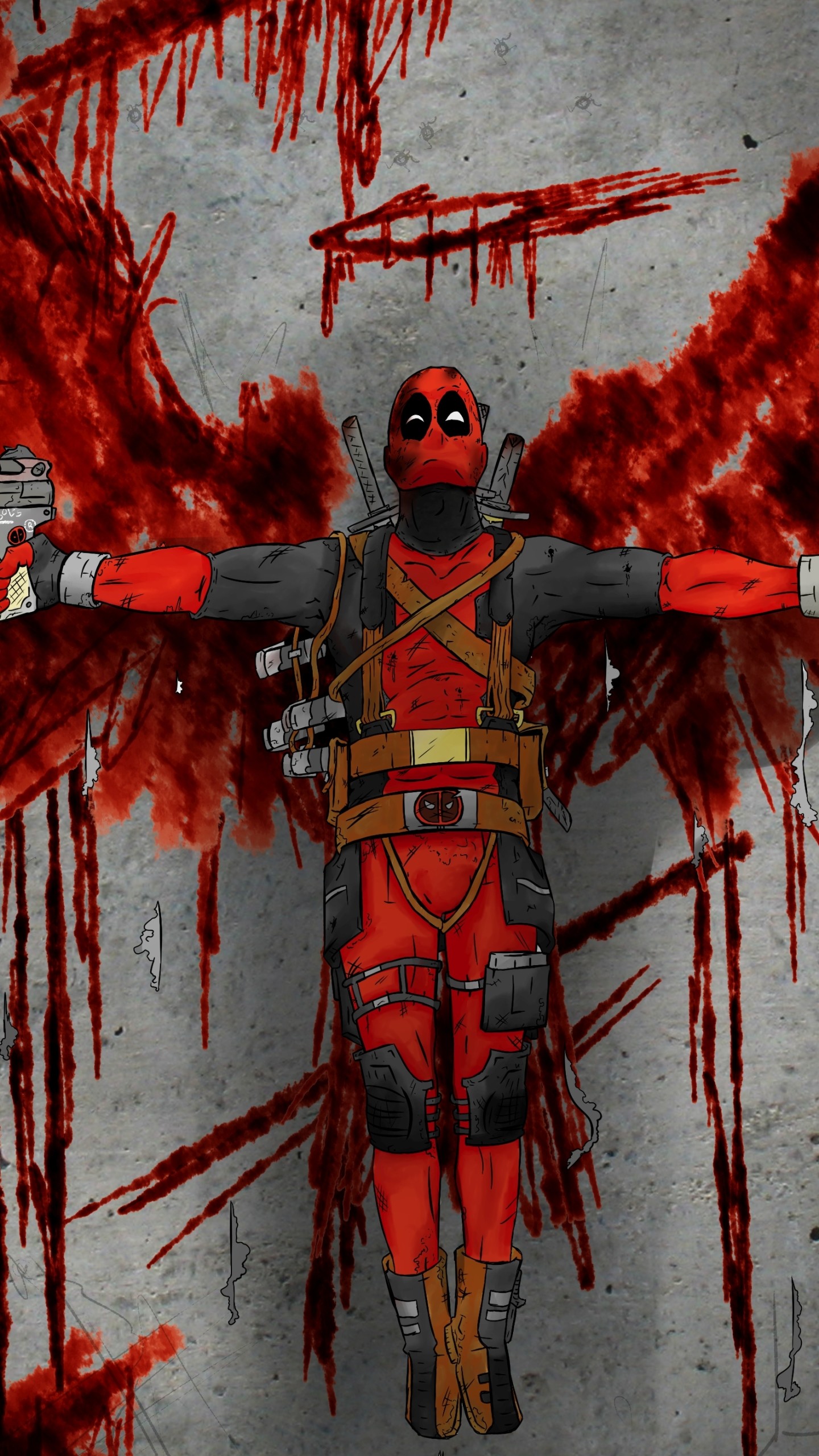 Deadpool, Sangue, Muro, Rosso, QHD+, schermata di blocco del cellulare